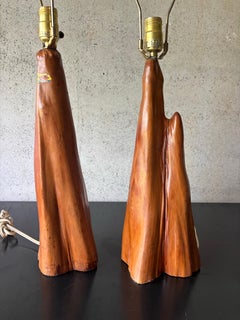 Pair of Mid-Century Cypress Root Table Lamps - Organic Modern Driftwood, 1950s