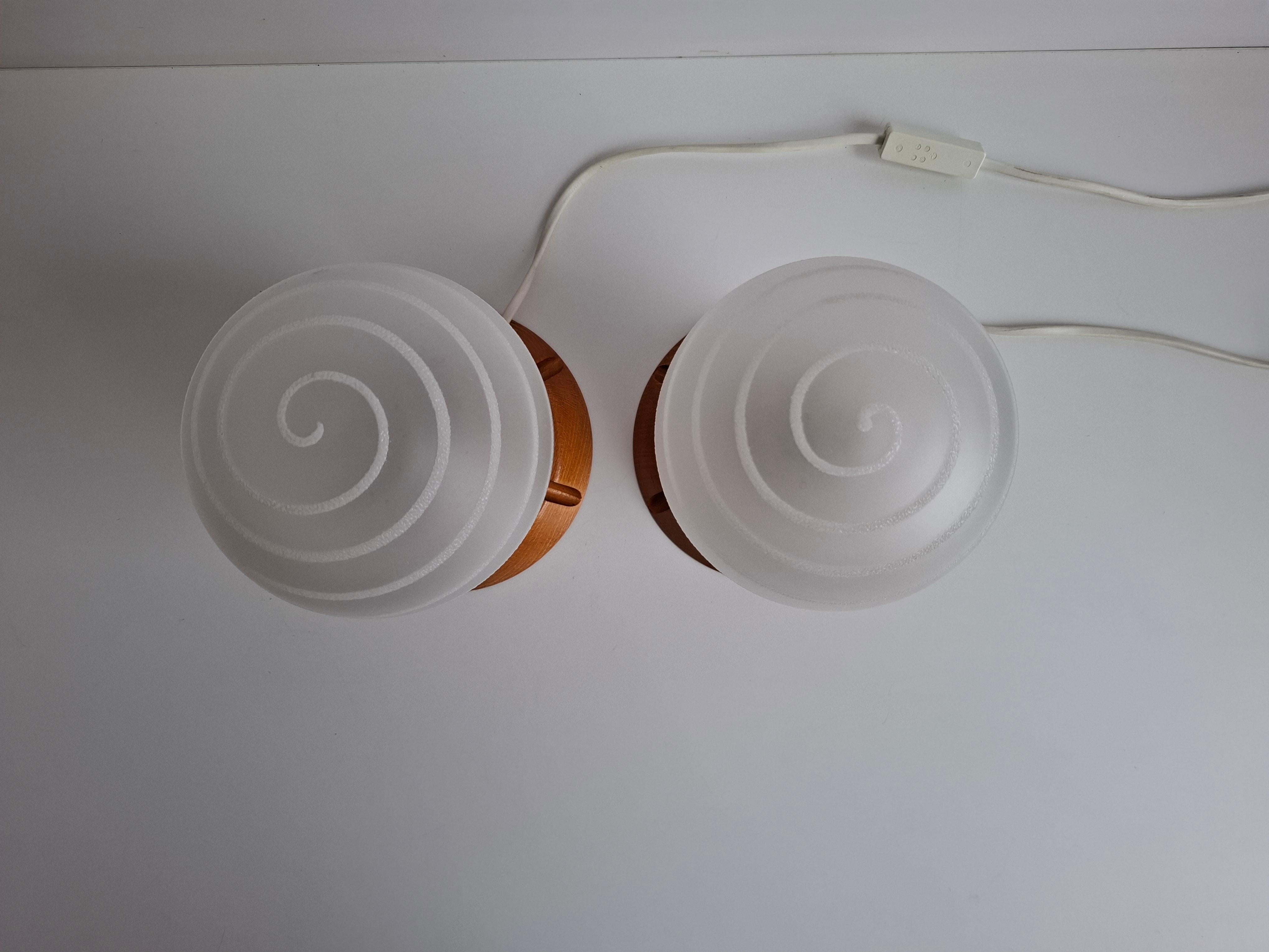 Paire de lampes de table en bois tchèque et verre dépoli du milieu du siècle, 1990 en vente 2