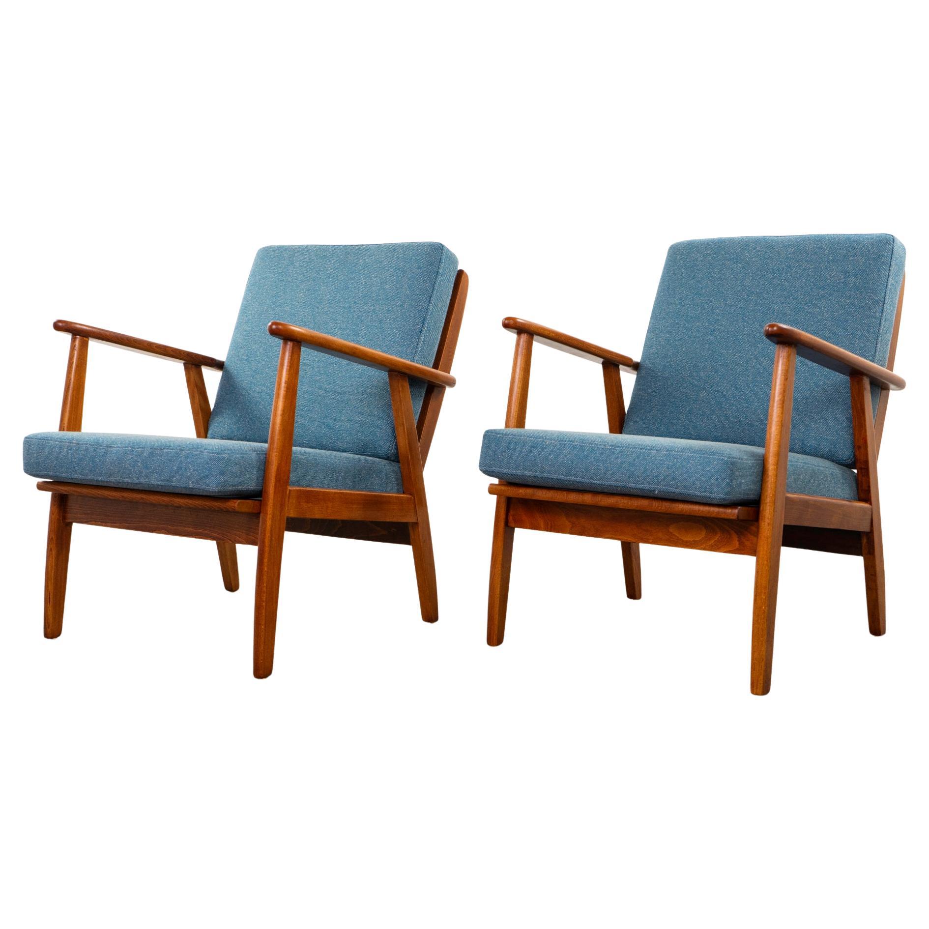 Pair of Mid-Century Danish Beech Lounge Chairs