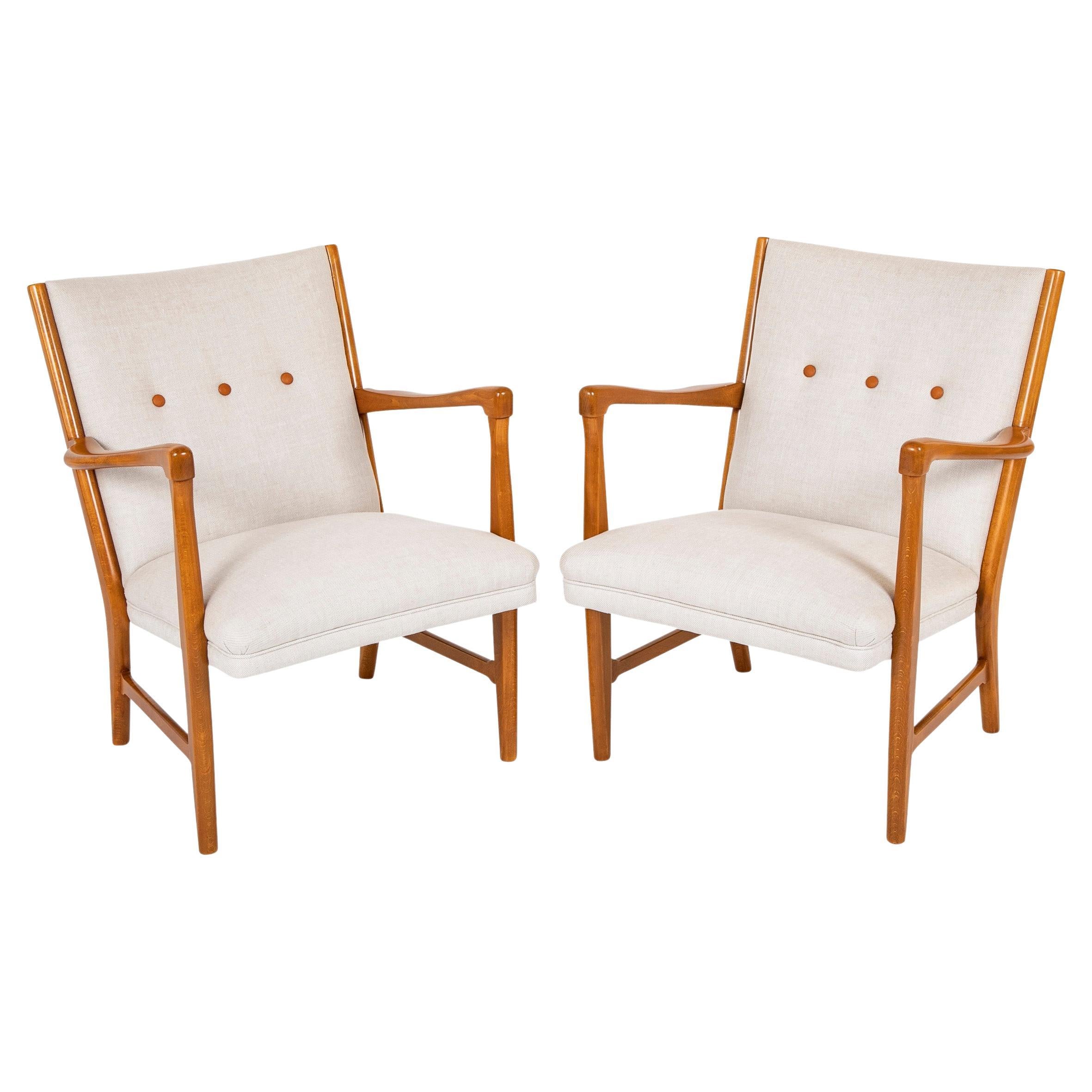 Pair of Mid-Century Danish Beechwood Easy Chairs For Sale