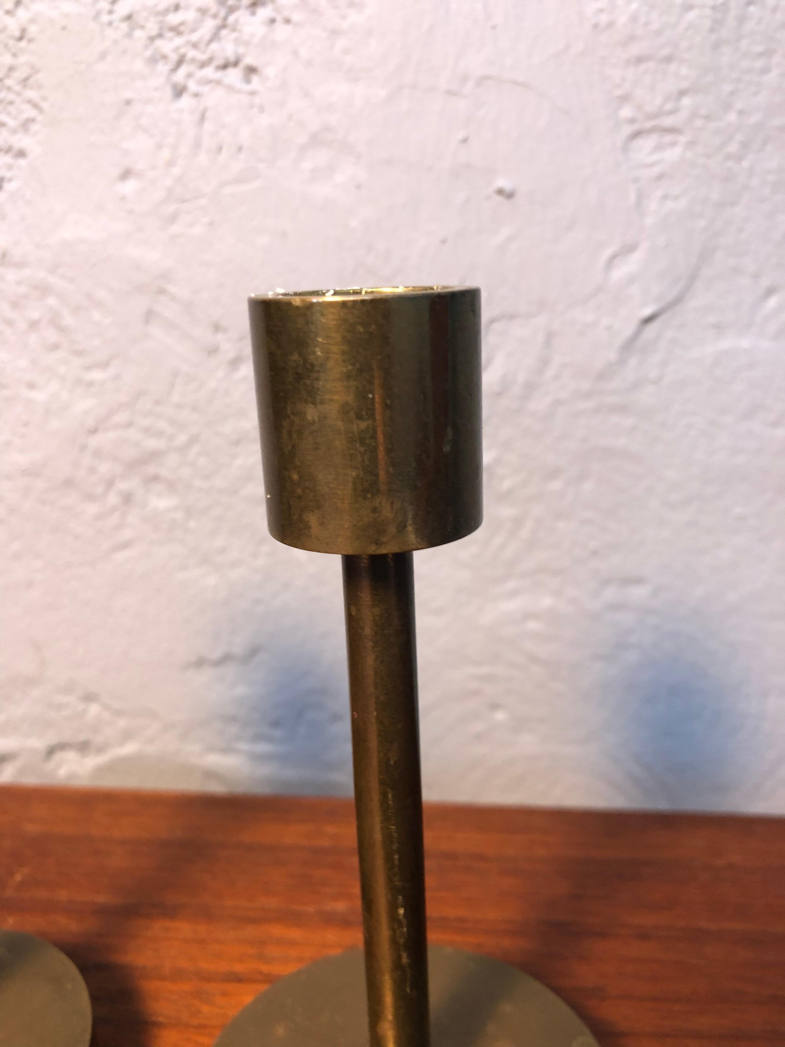 Mid-20th Century Pair of Mid-Century Danish Brass Candle Holders For Sale