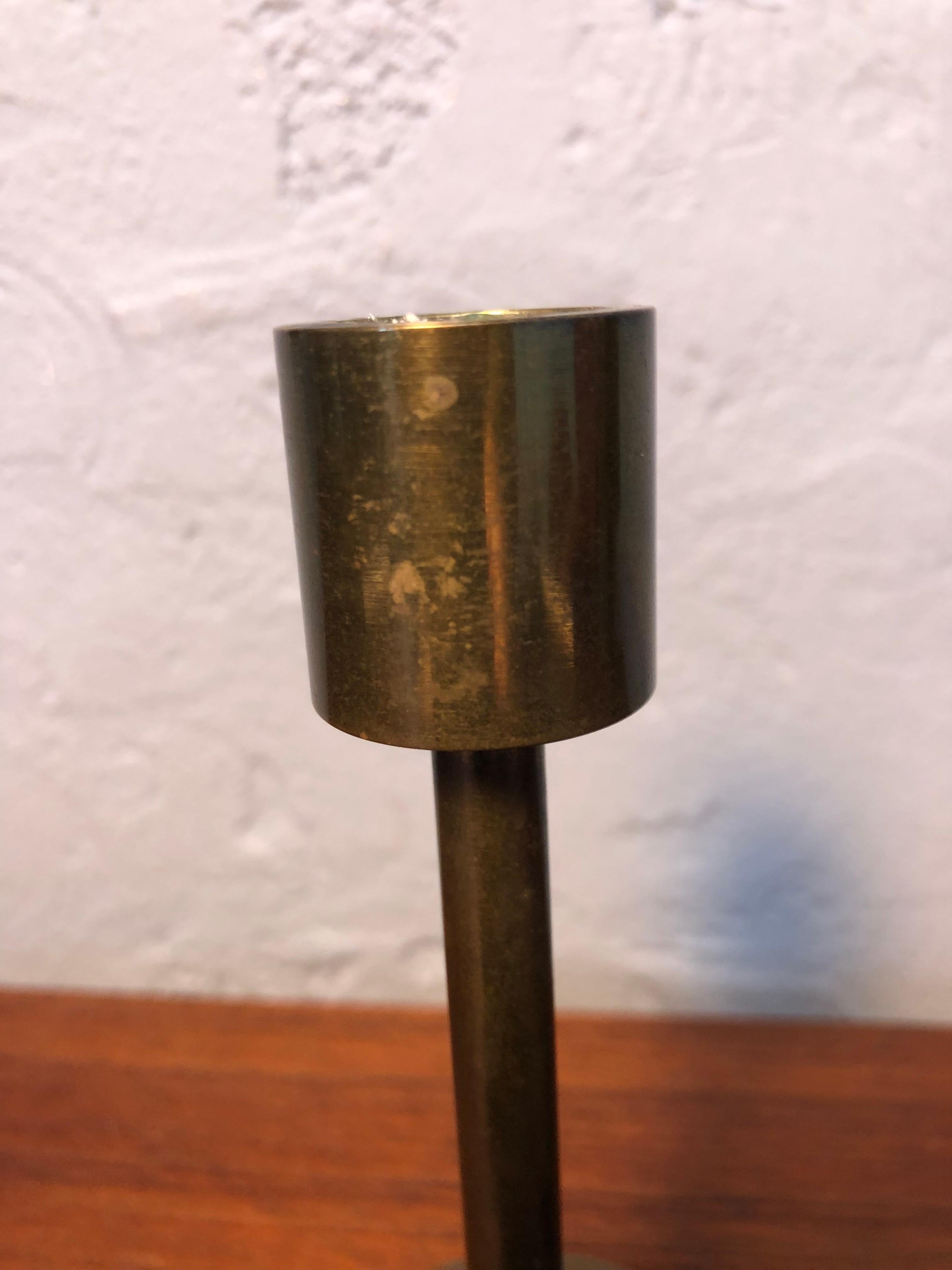 Pair of Mid-Century Danish Brass Candle Holders For Sale 2