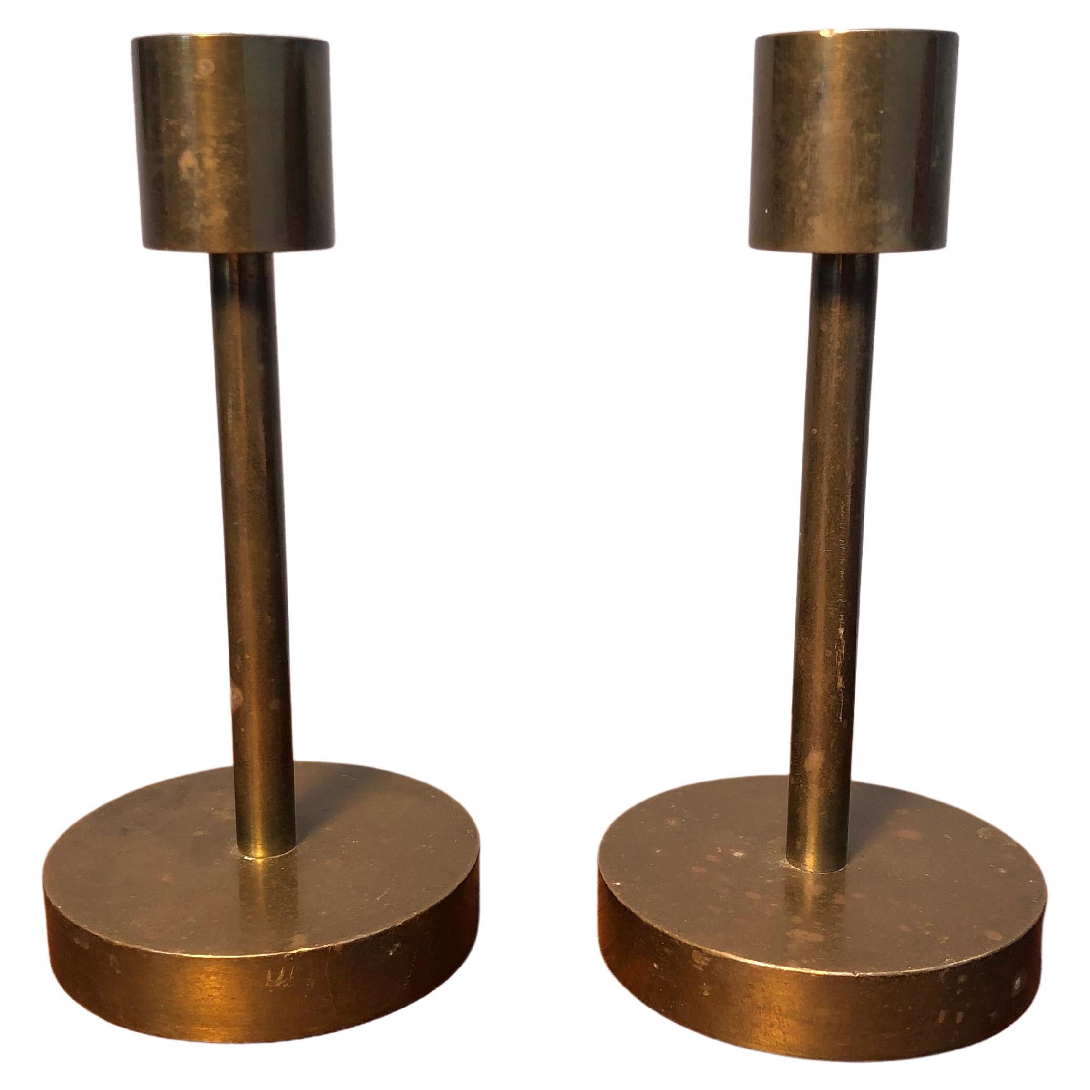 Pair of Mid-Century Danish Brass Candle Holders For Sale