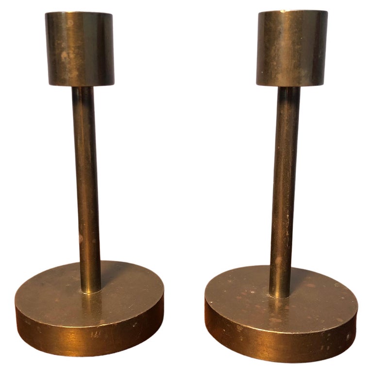 Pair of MidCentury Danish Brass Candle Holders For Sale at 1stDibs
