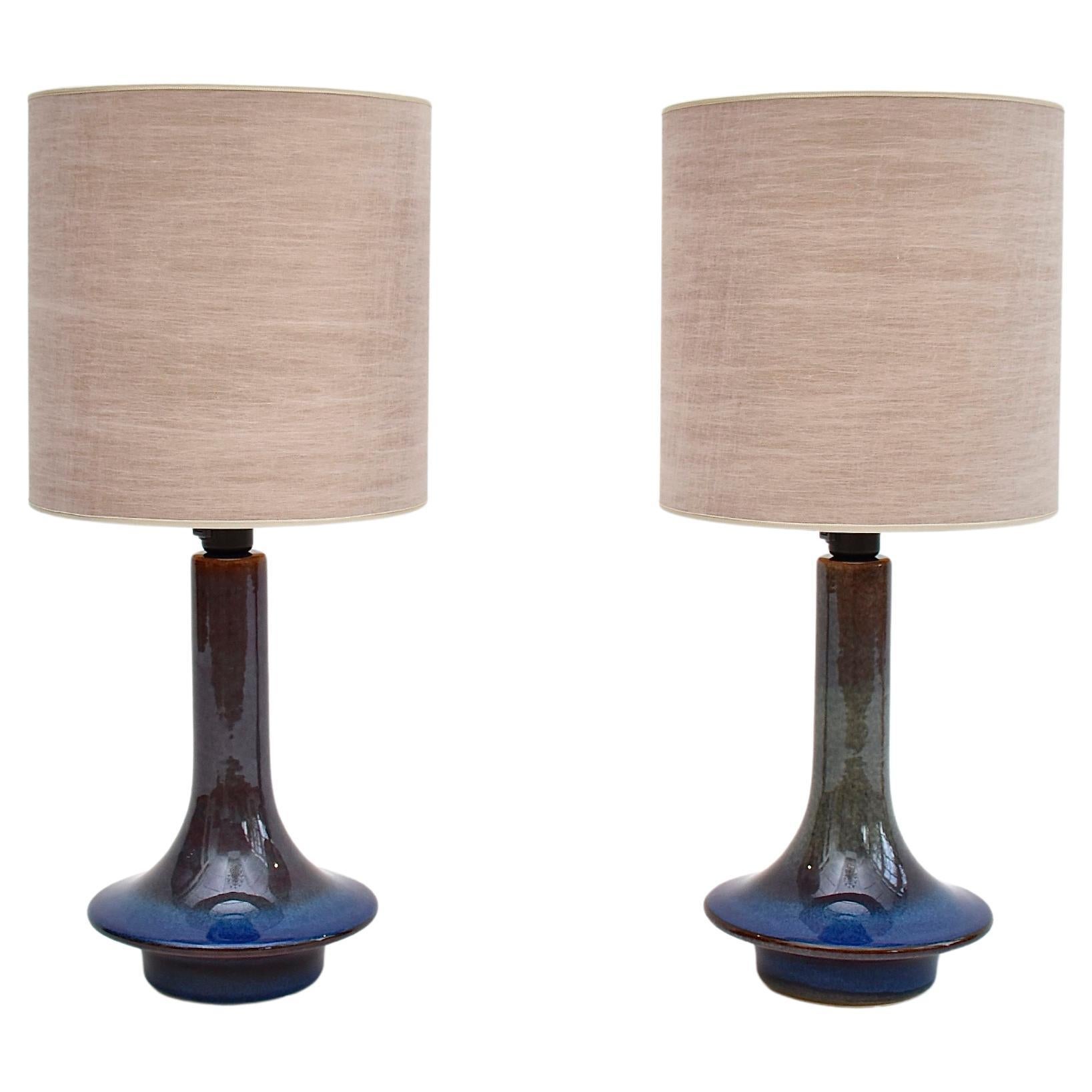 Pair of mid-century Danish ceramic table lamps'Ufo' by Einar Johansen for Soholm