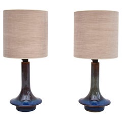 Coppia di lampade da tavolo in ceramica danese della metà del secolo scorso "Ufo" di Soholm