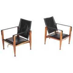 Pair of Midcentury Danish Design Lounge Chairs in Patianted Leather by Klint