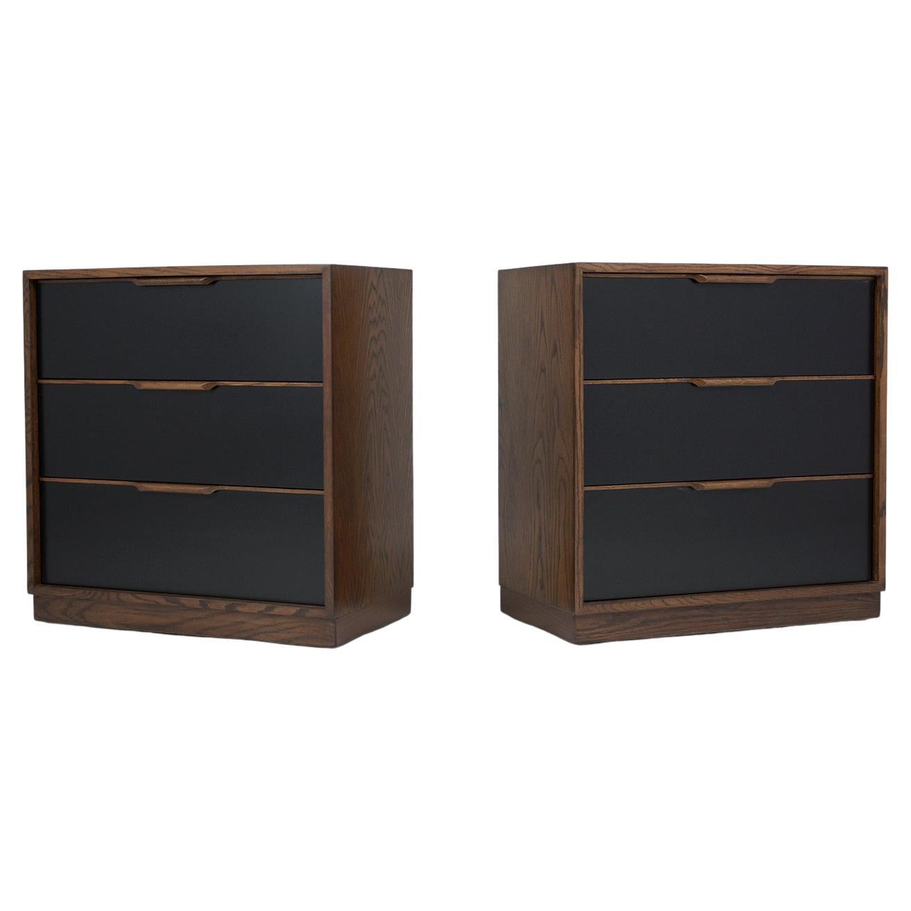 Pair of  Mid-Century Modern Danish Walnut Chests with Black Lacquer Finish For Sale