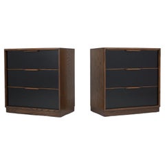 Pair of  Mid-Century Modern Danish Walnut Chests with Black Lacquer Finish