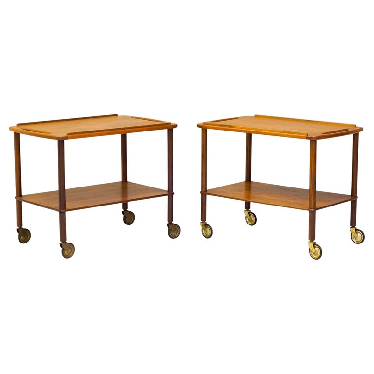 Chariot à Cocktails Danois Vintage – Moderniste Milieu De Siècle – Trolley Bois Et Métal