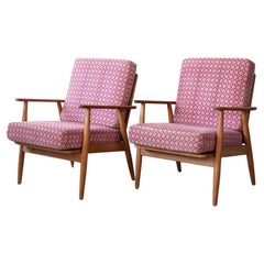 Pair of Mid Century, Danish Low Back Oak Armchairs