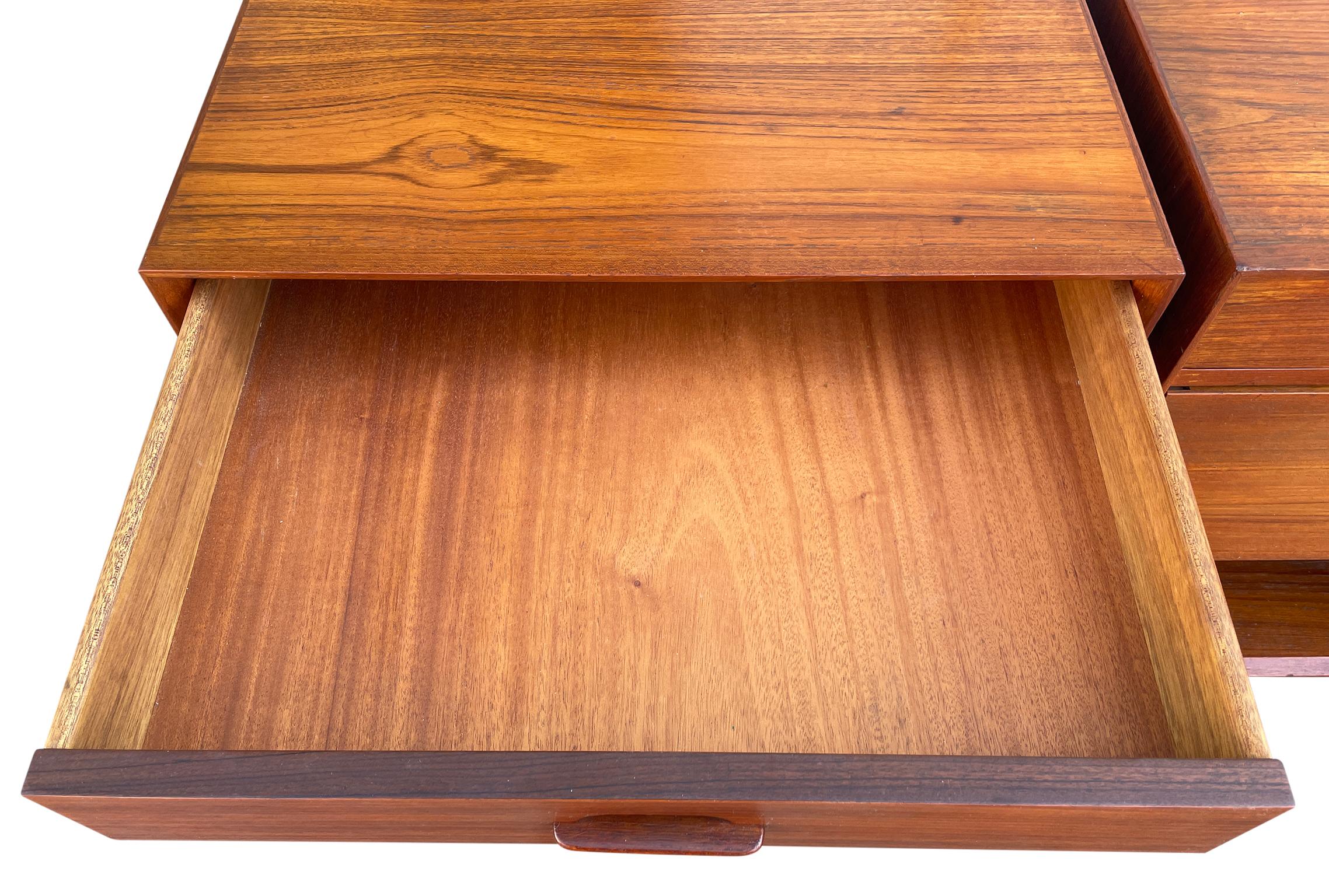 Pair of Mid Century Danish Modem Teak Floating Nightstands Wall Mount In Good Condition In BROOKLYN, NY