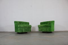 Pair of Mid-Century Danish Modern Barrel Back Velvet Swivel Club Chairs