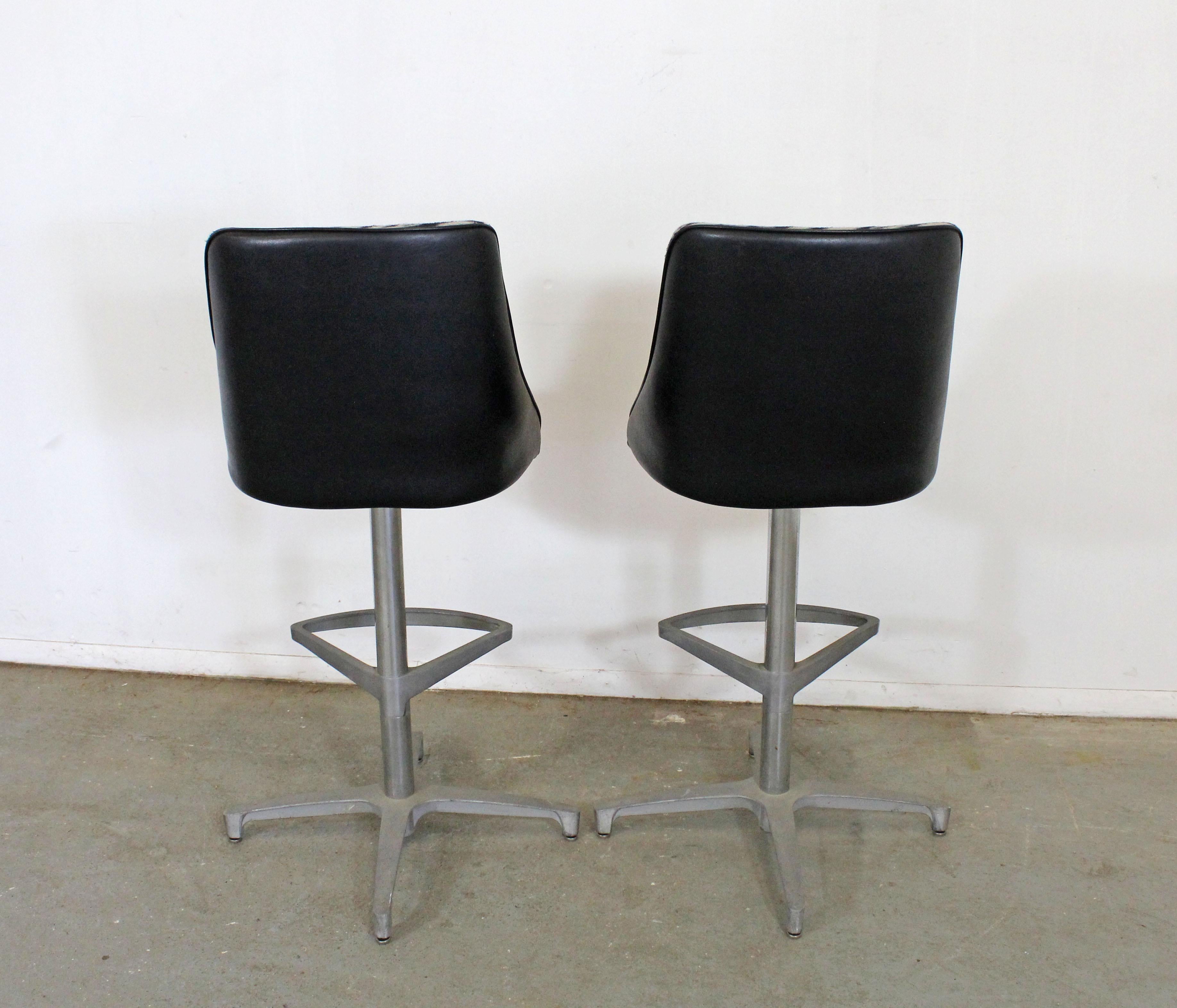 Aluminum Pair of Midcentury Danish Modern Chromcraft Zebra Print Swivel Bar Stools