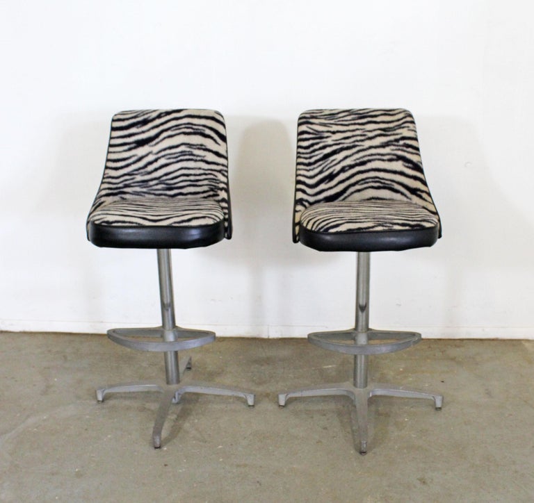 Pair of Midcentury Danish Modern Chromcraft Zebra Print Swivel Bar