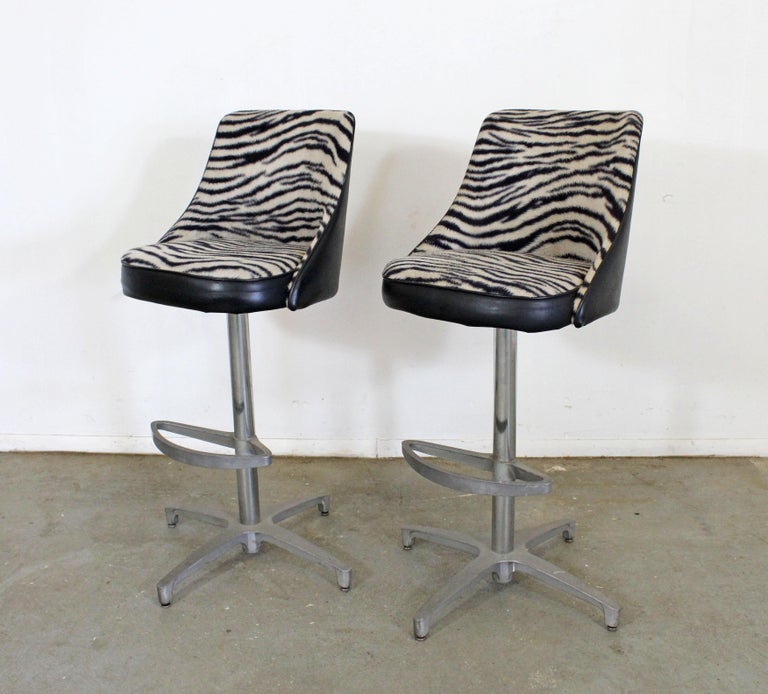 Pair of Midcentury Danish Modern Chromcraft Zebra Print Swivel Bar
