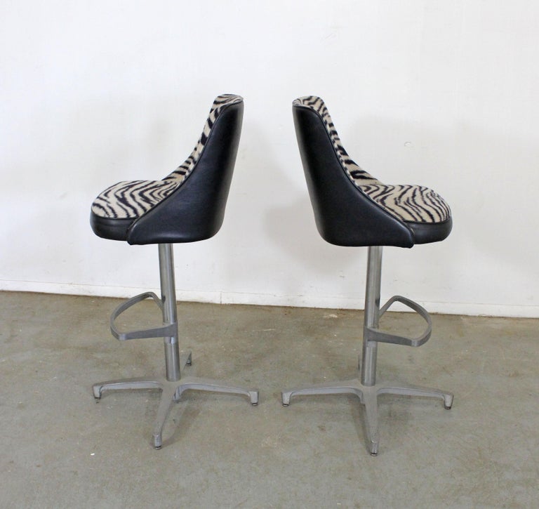 Pair of Midcentury Danish Modern Chromcraft Zebra Print Swivel Bar