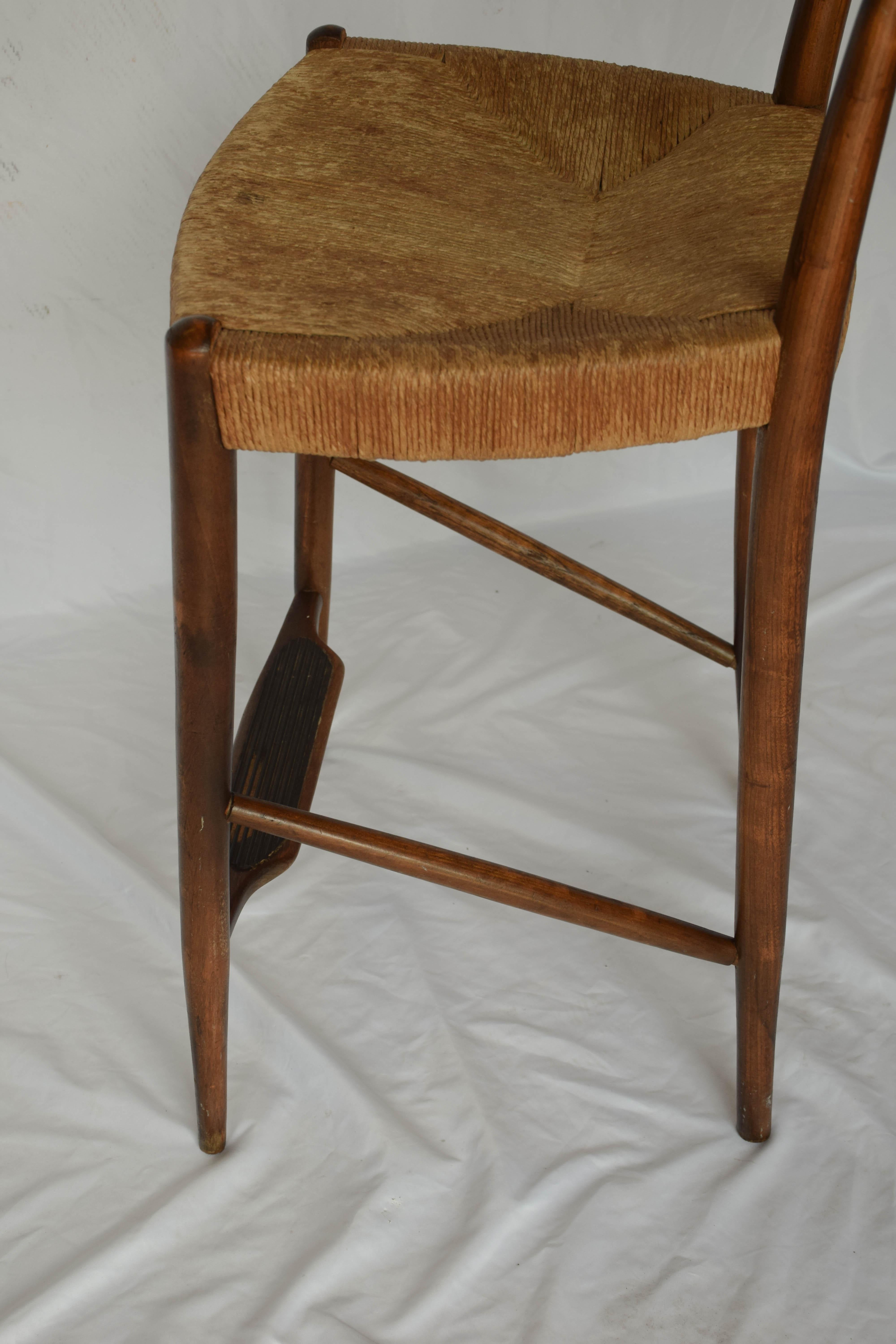 Pair of Midcentury Danish Modern Hans Wegner Style Cow Horn Teak Bar Stools 13