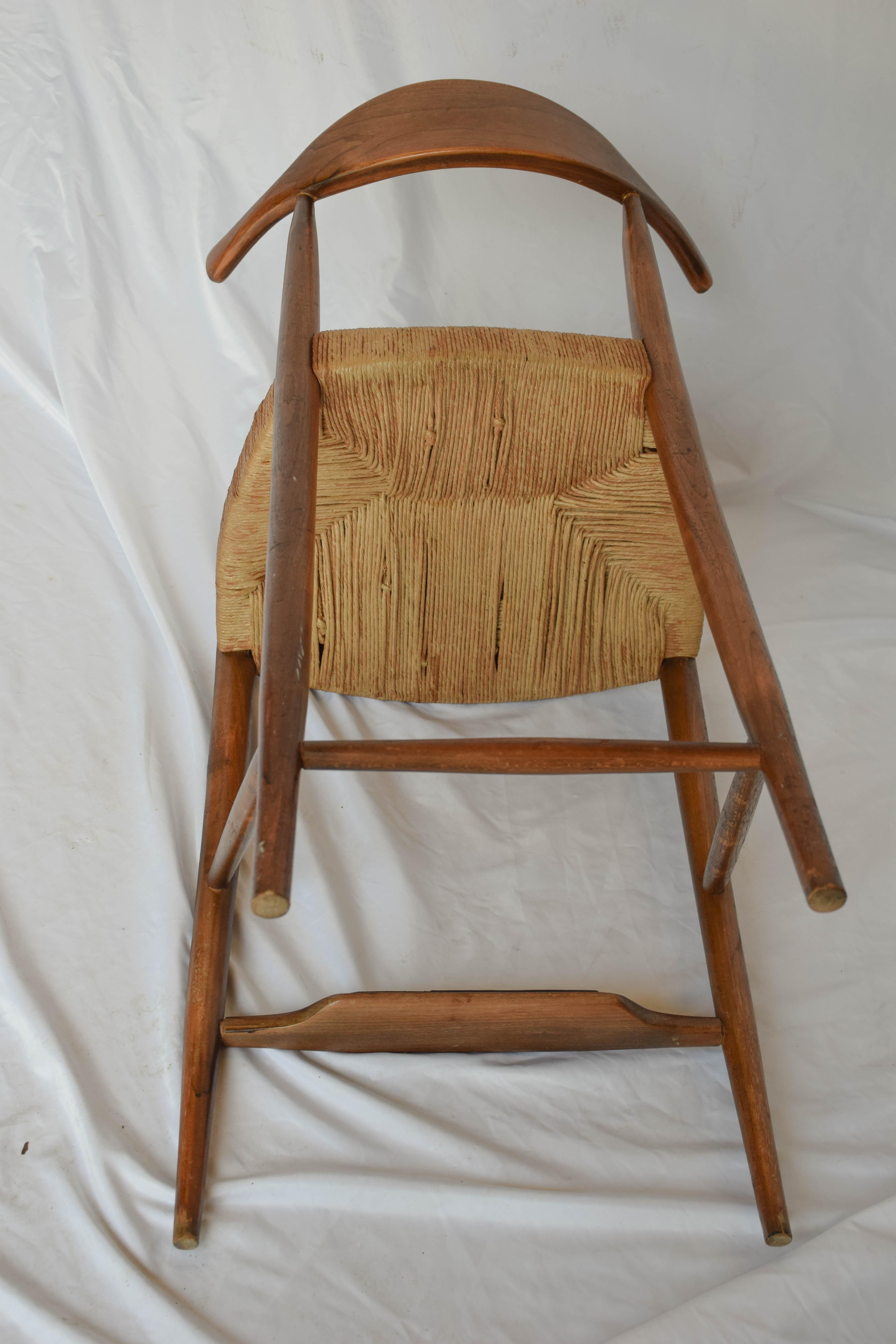 Pair of Midcentury Danish Modern Hans Wegner Style Cow Horn Teak Bar Stools 14