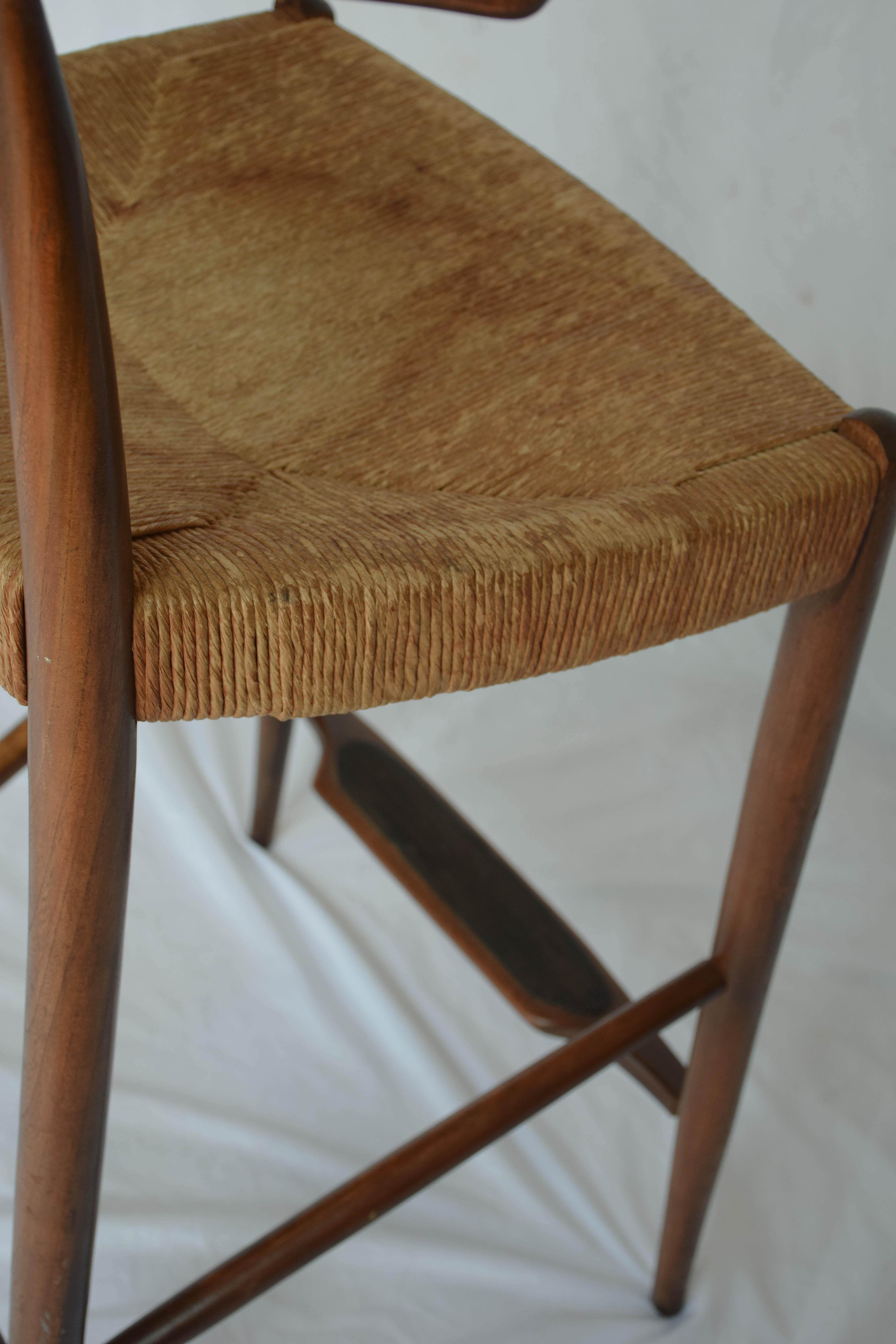 Pair of Midcentury Danish Modern Hans Wegner Style Cow Horn Teak Bar Stools 3