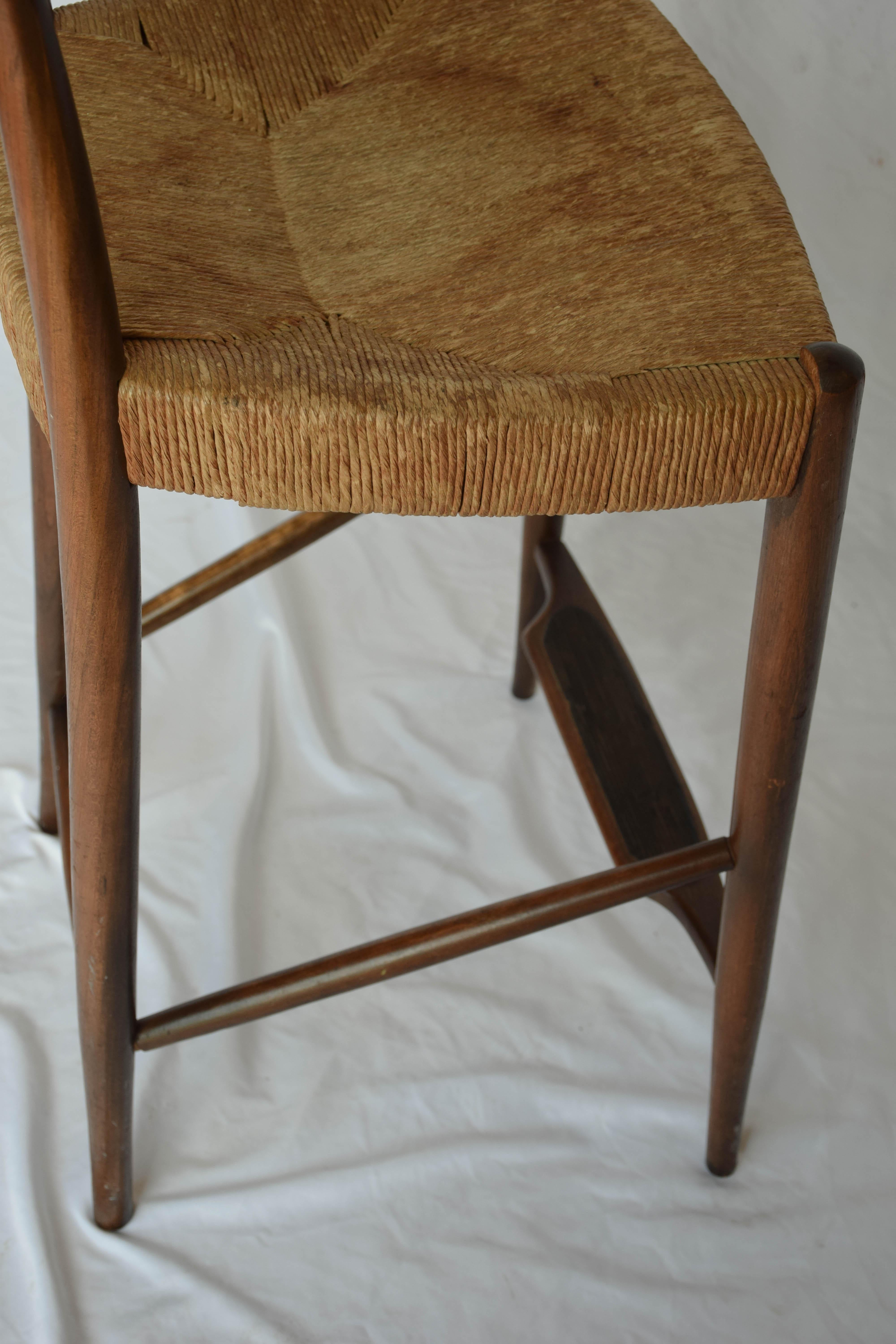 Pair of Midcentury Danish Modern Hans Wegner Style Cow Horn Teak Bar Stools 5