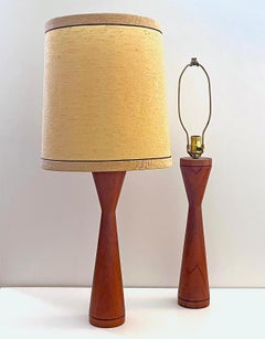 Pair of Mid Century, Danish Modern, Hourglass Teak lamps