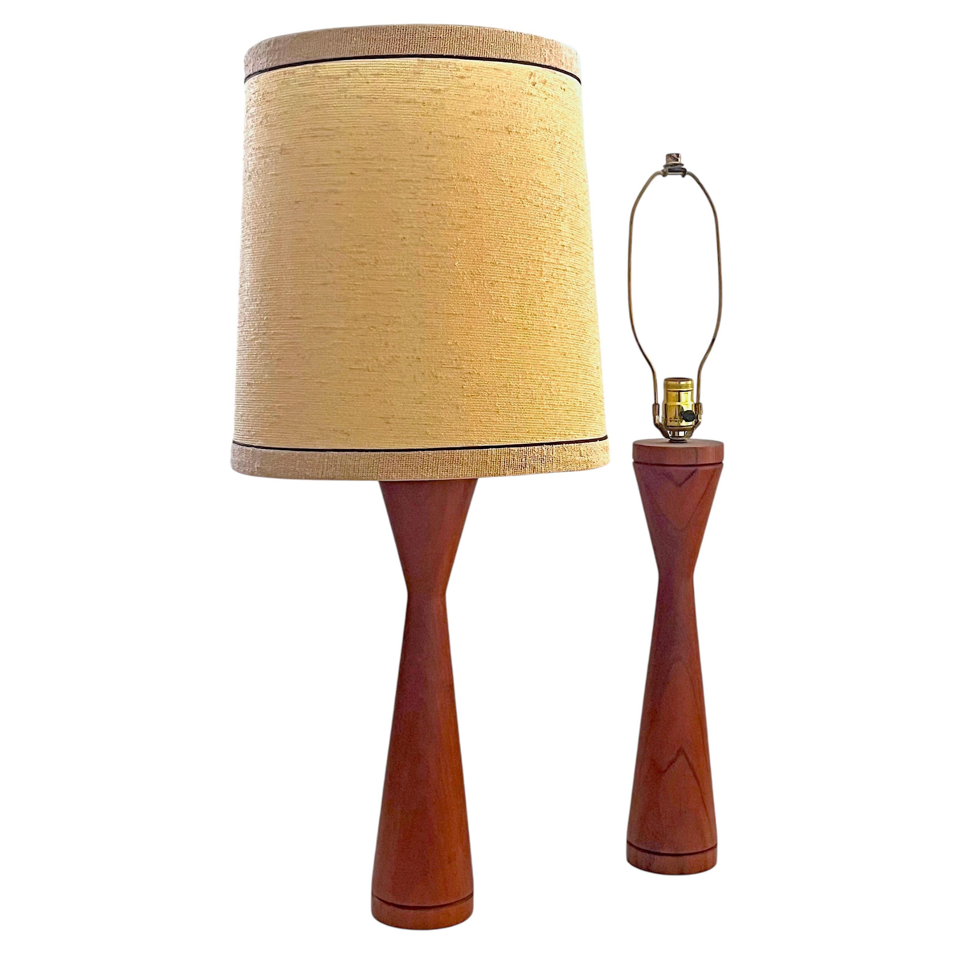 Pair of Mid Century, Danish Modern, Hourglass Teak lamps