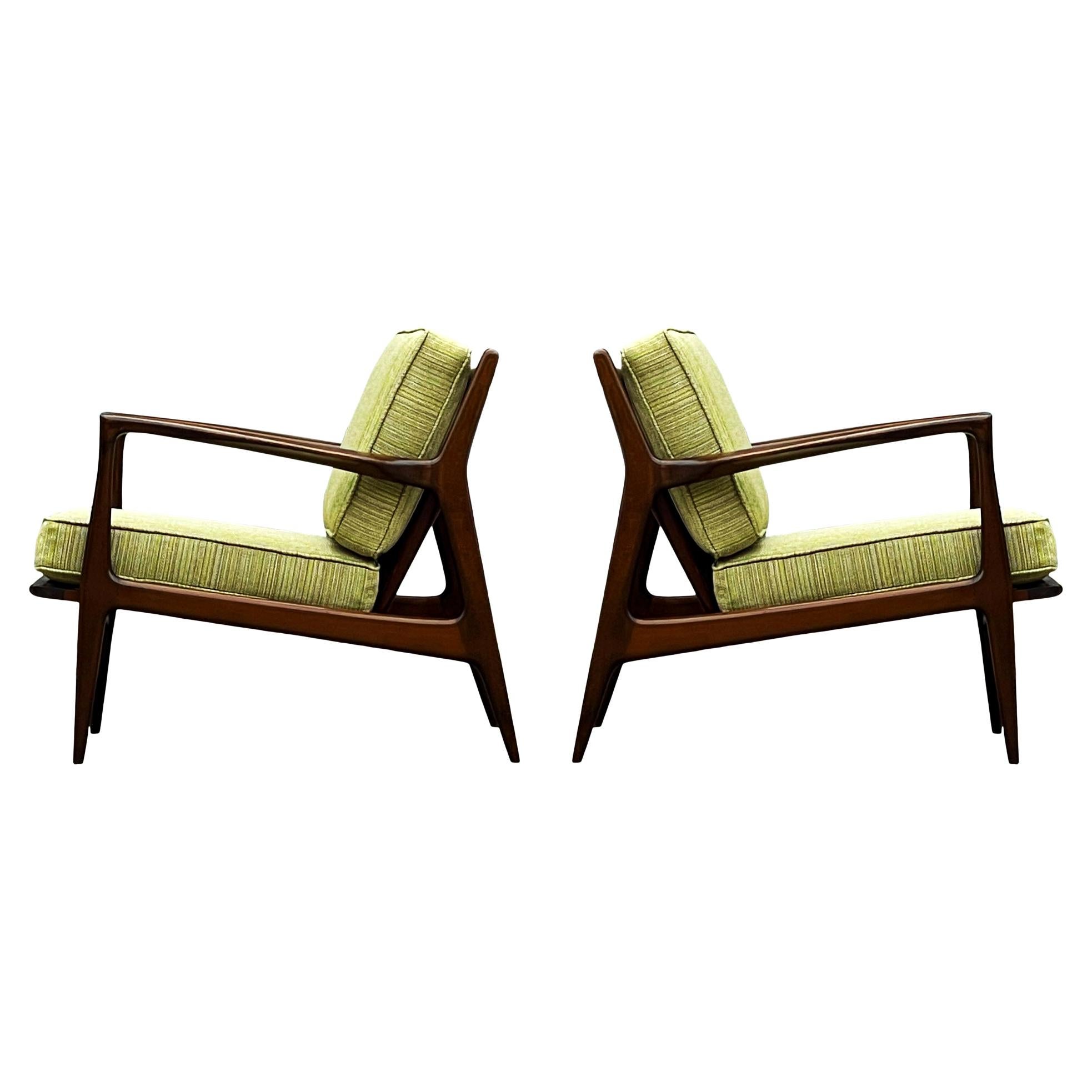Pair of Mid Century Danish Modern IB Kofod-Larsen Lounge Chairs in Walnut