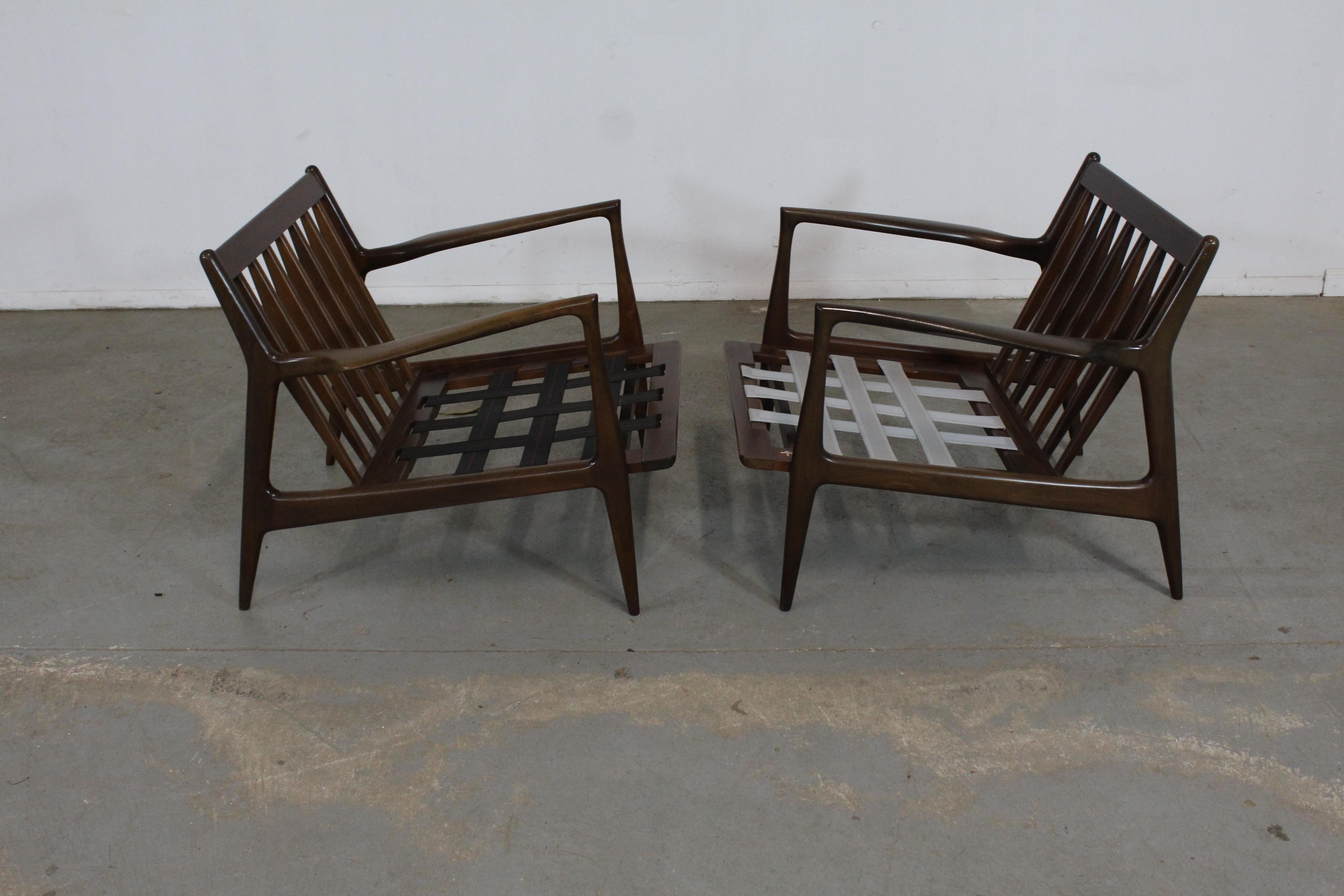 Pair of Mid Century Danish Modern Ib Kofod Larsen Walnut Open Arm Lounge Chairs 7