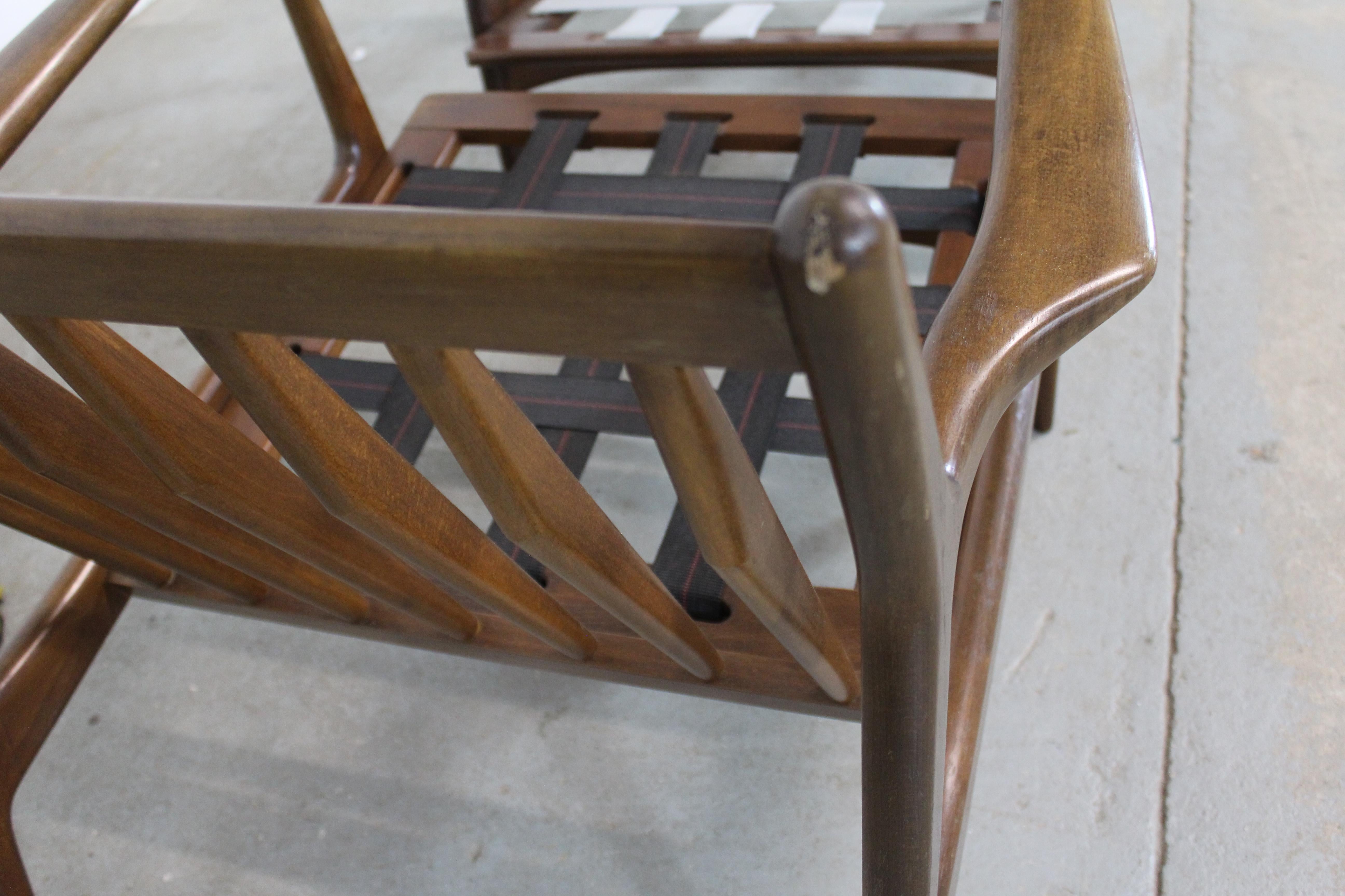 Pair of Mid Century Danish Modern Ib Kofod Larsen Walnut Open Arm Lounge Chairs 11