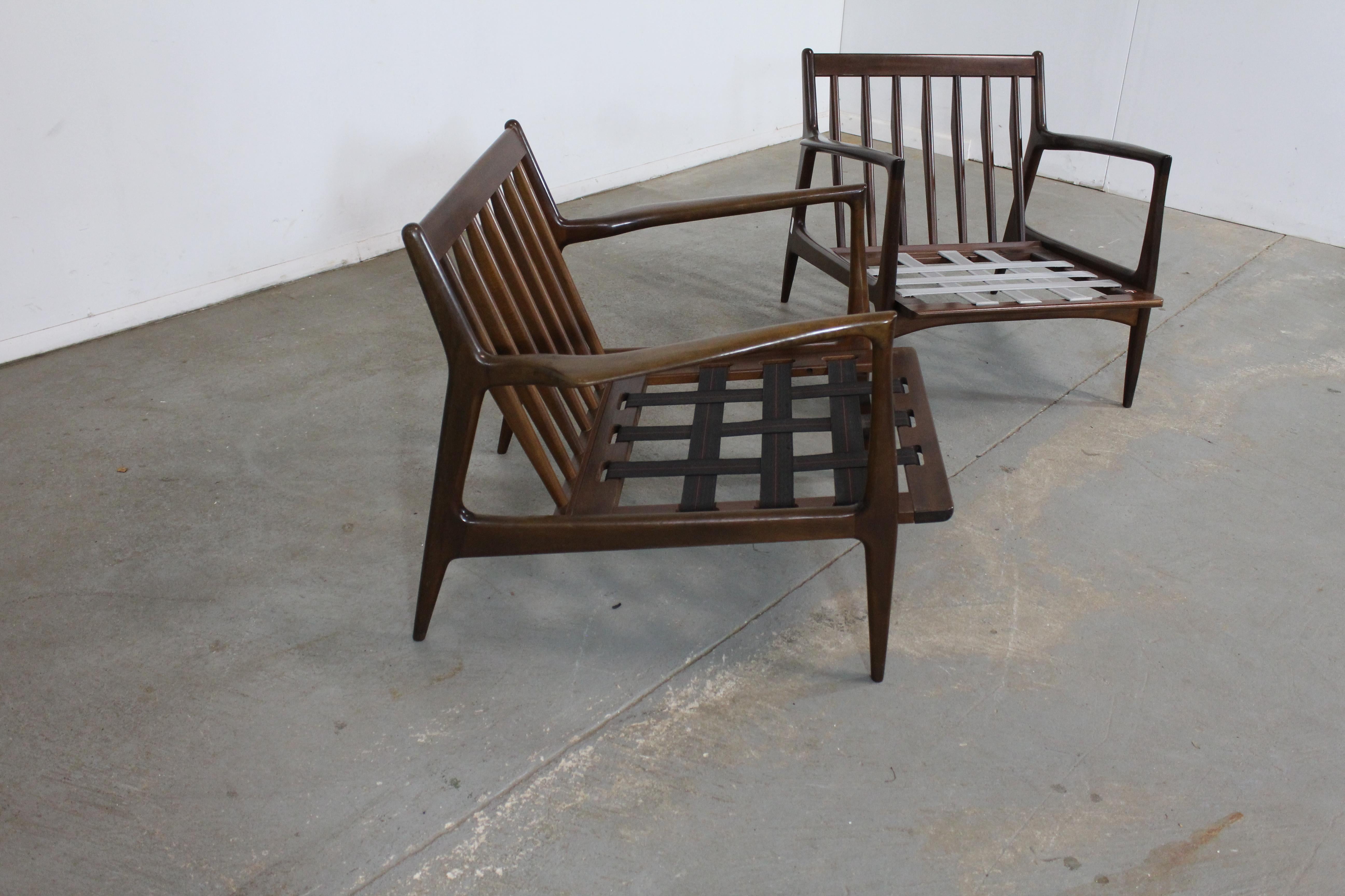 Mid-Century Modern Pair of Mid Century Danish Modern Ib Kofod Larsen Walnut Open Arm Lounge Chairs