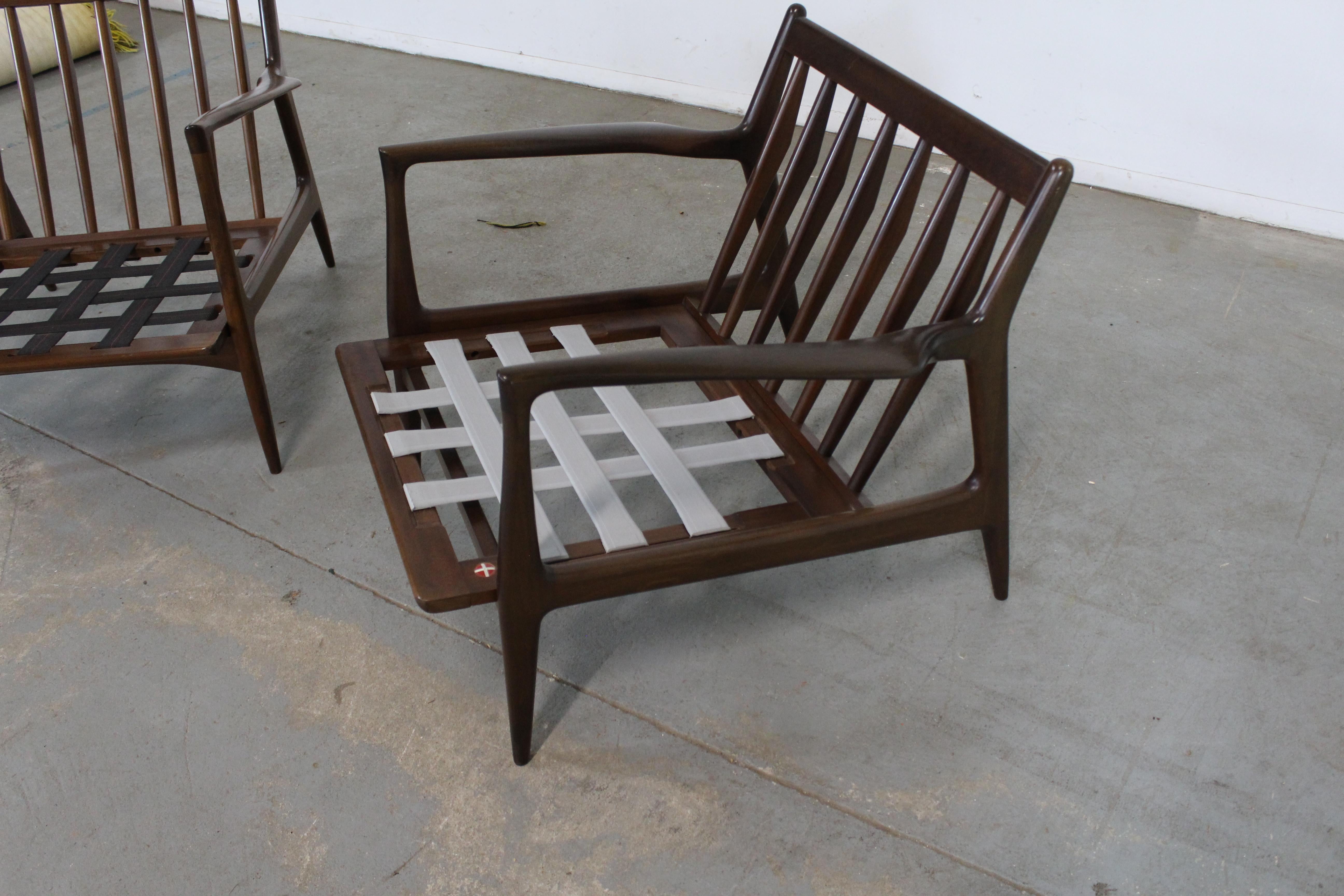 20th Century Pair of Mid Century Danish Modern Ib Kofod Larsen Walnut Open Arm Lounge Chairs