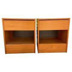 Pair of Mid-Century Danish Modern light Teak Single Drawer Nightstands Denmark