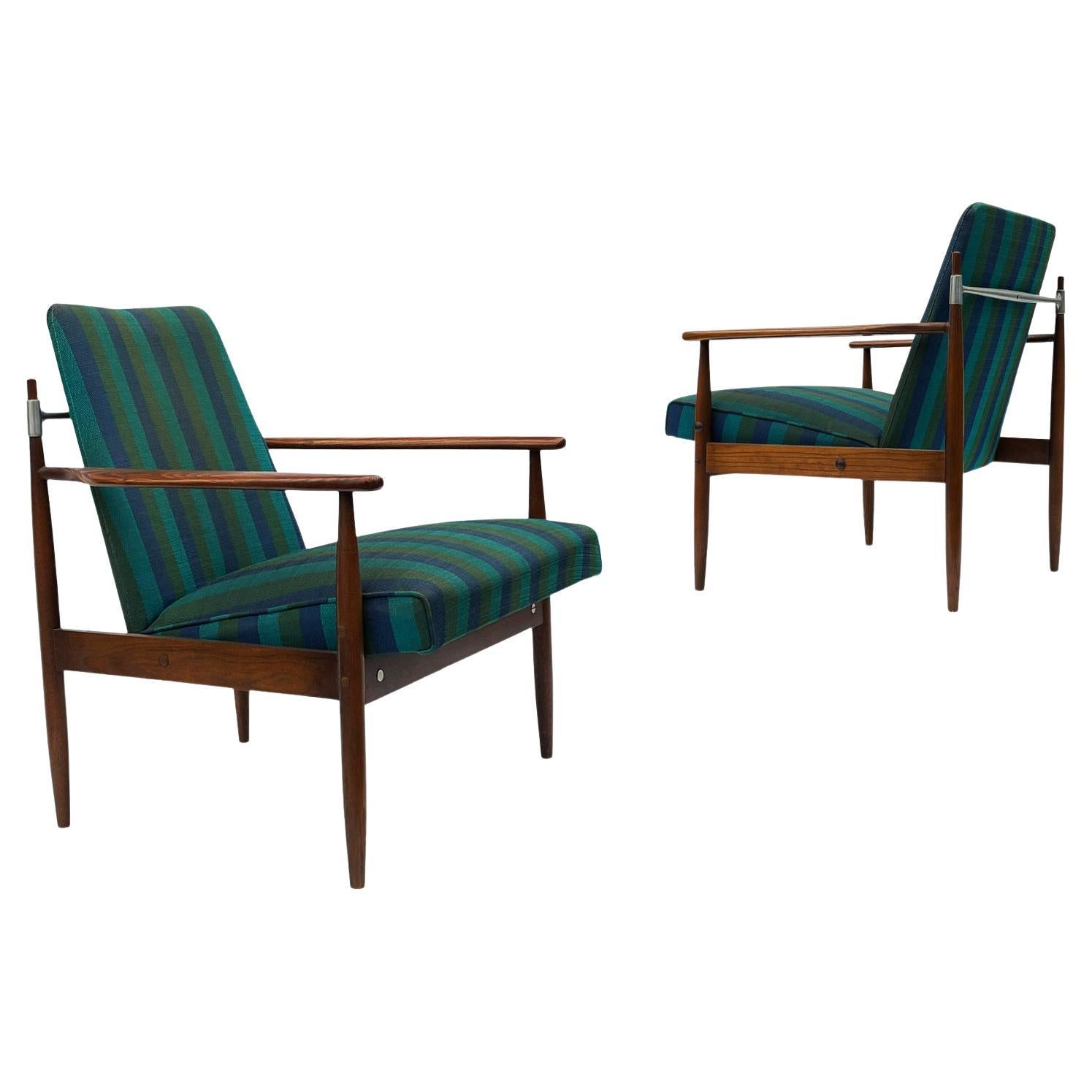 Pair of Mid Century Danish Modern Lounge Chairs in Walnut in Style of Finn Juhl