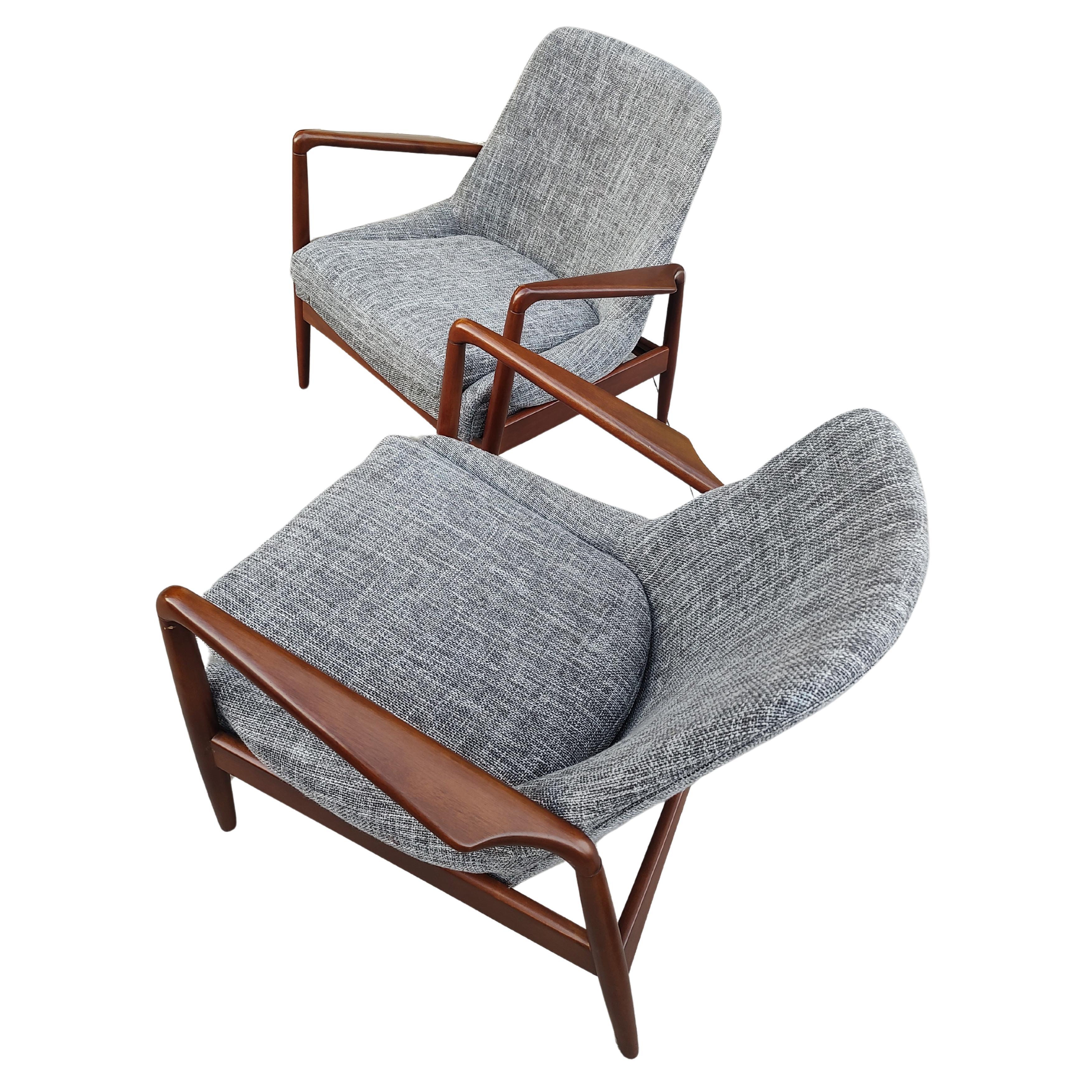 Scandinavian Modern Pair of Mid Century Danish Modern Lounge Chairs style of Ib Kofod Larsen  For Sale