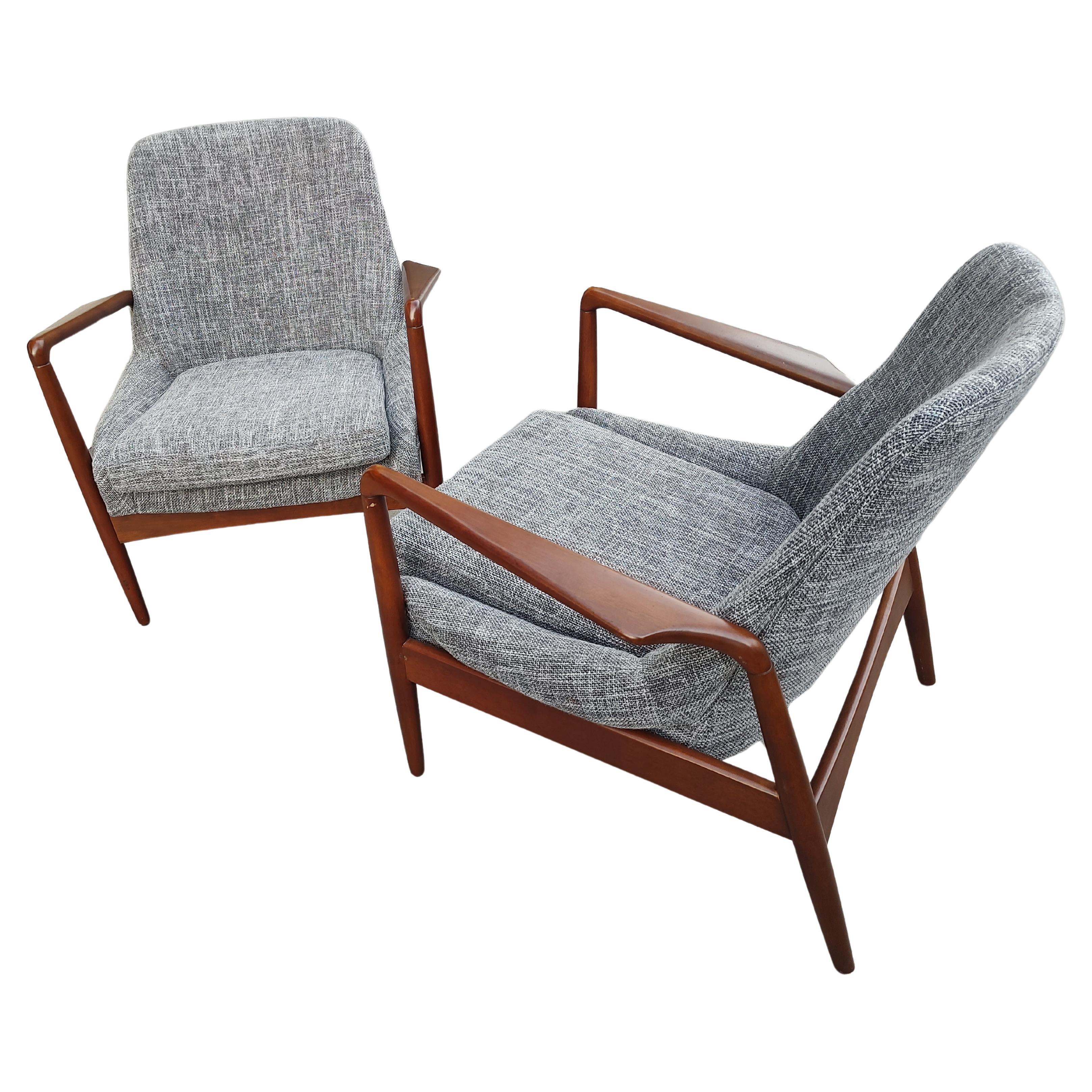 Pair of Mid Century Danish Modern Lounge Chairs style of Ib Kofod Larsen  For Sale