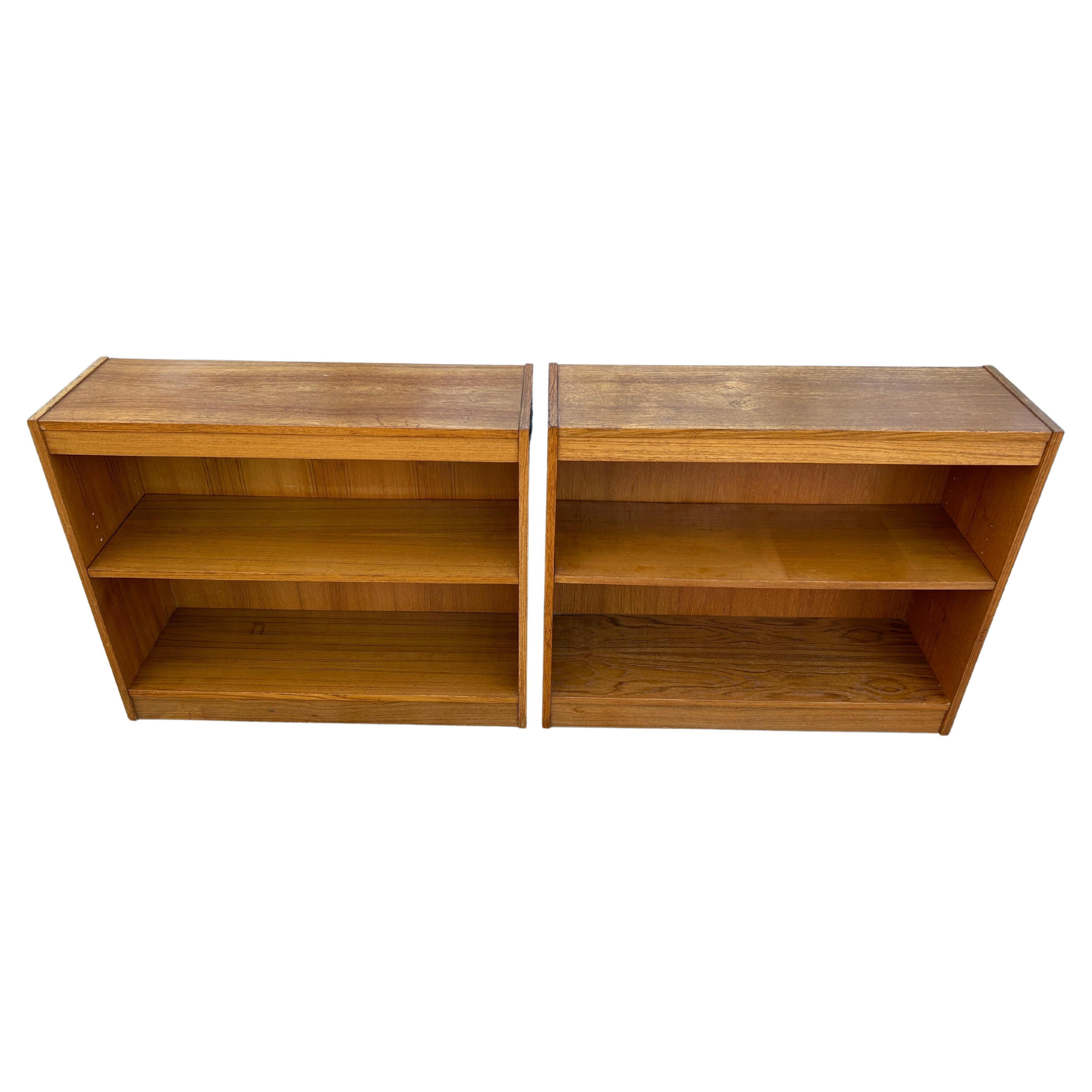 Late 20th Century Pair of Mid Century Danish Modern Low Teak Bookcases