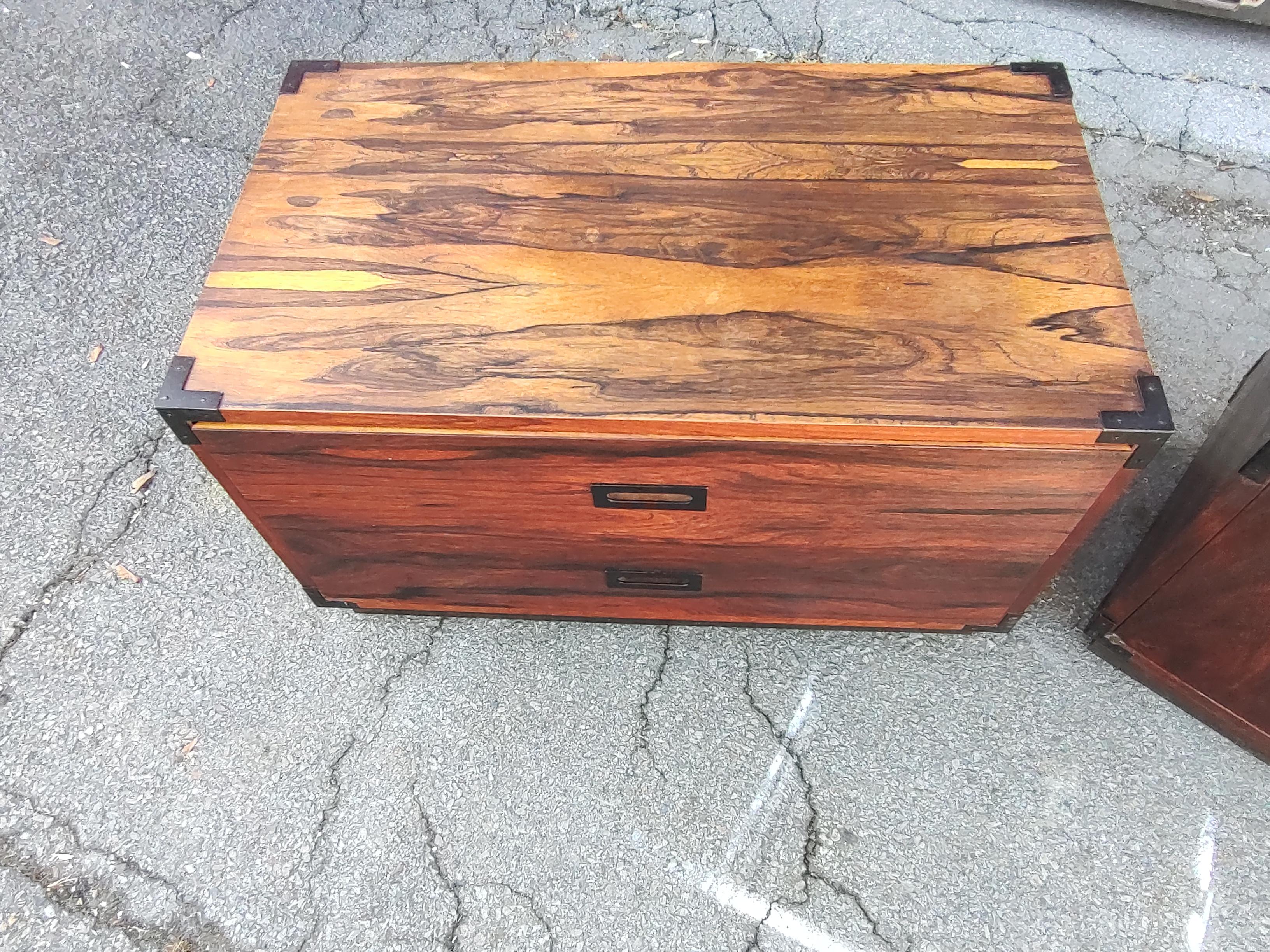 Pair of Mid Century Danish Modern Rosewood Campaign Style Night Stands For Sale 5