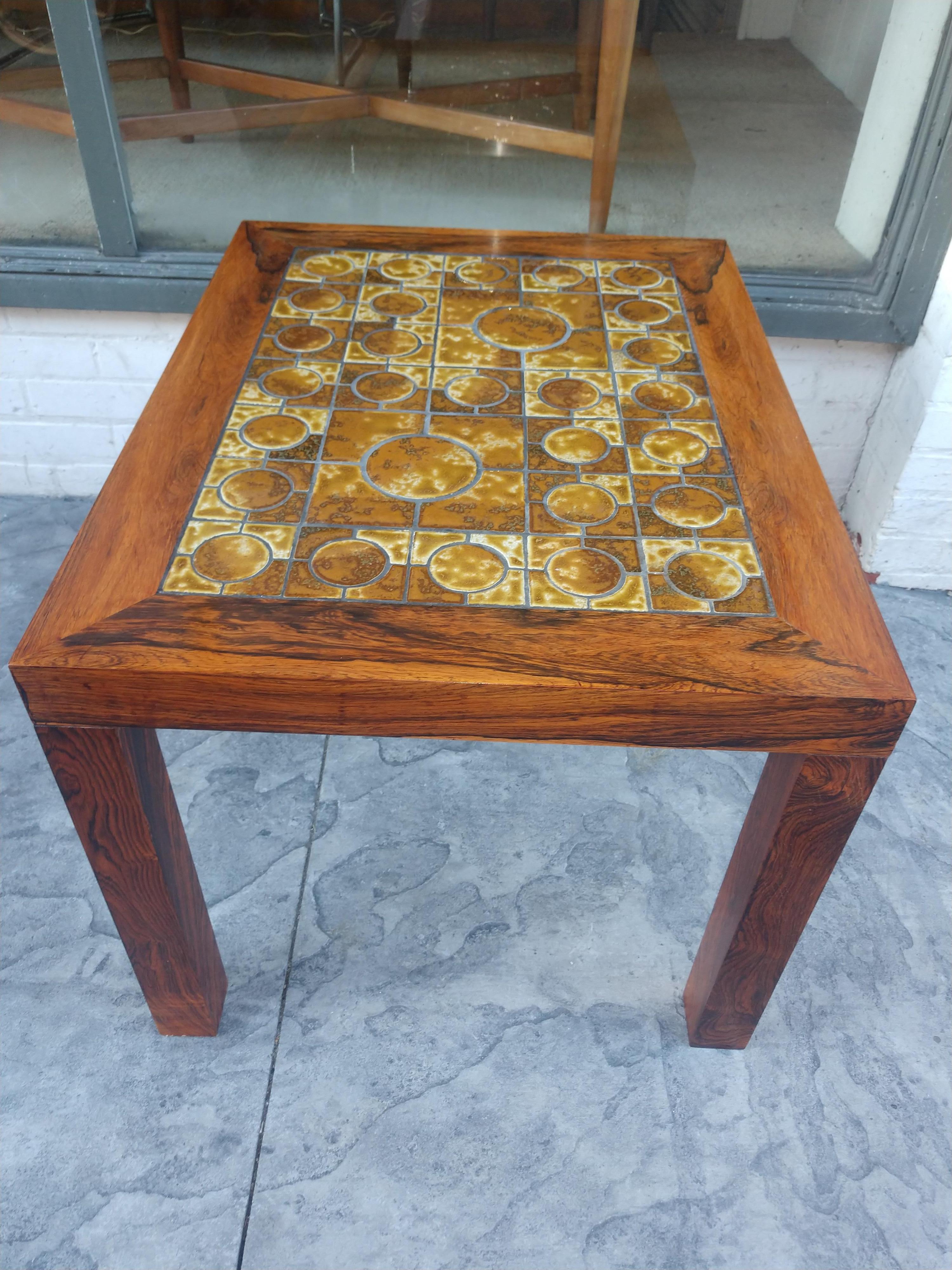 Pair of Mid Century Danish Modern Rosewood End Tables with Inset Tile Tops For Sale 1