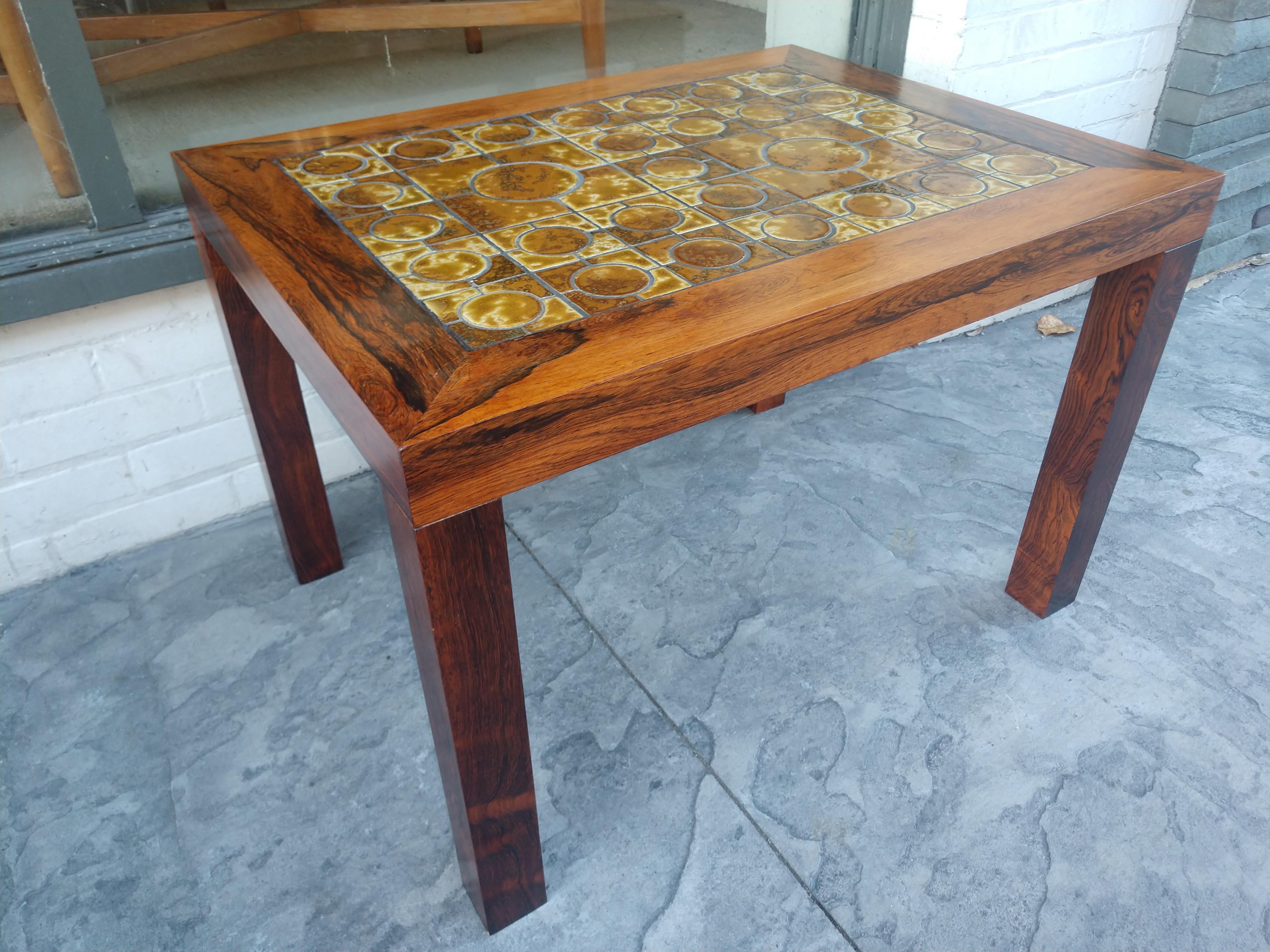 Pair of Mid Century Danish Modern Rosewood End Tables with Inset Tile Tops For Sale 2