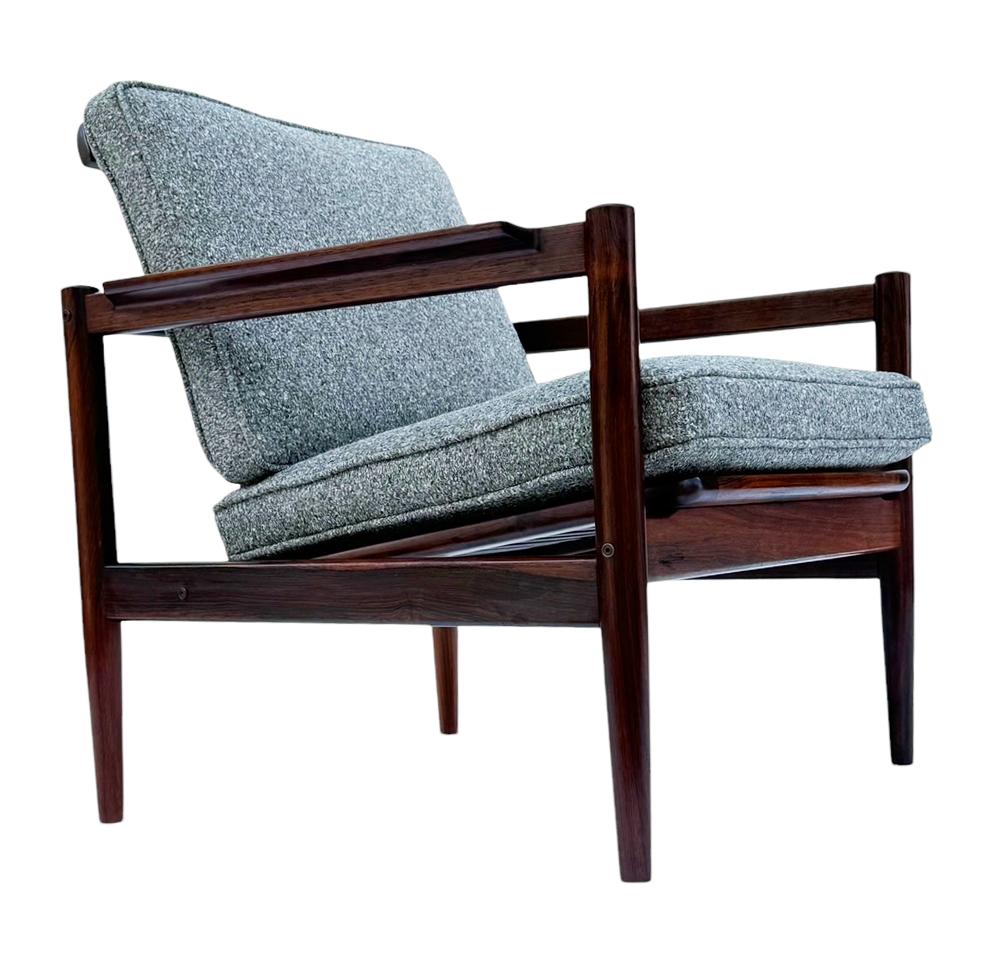Pair of Mid Century Danish Modern Rosewood Lounge Chairs by Borge Jensen in Gray For Sale 5