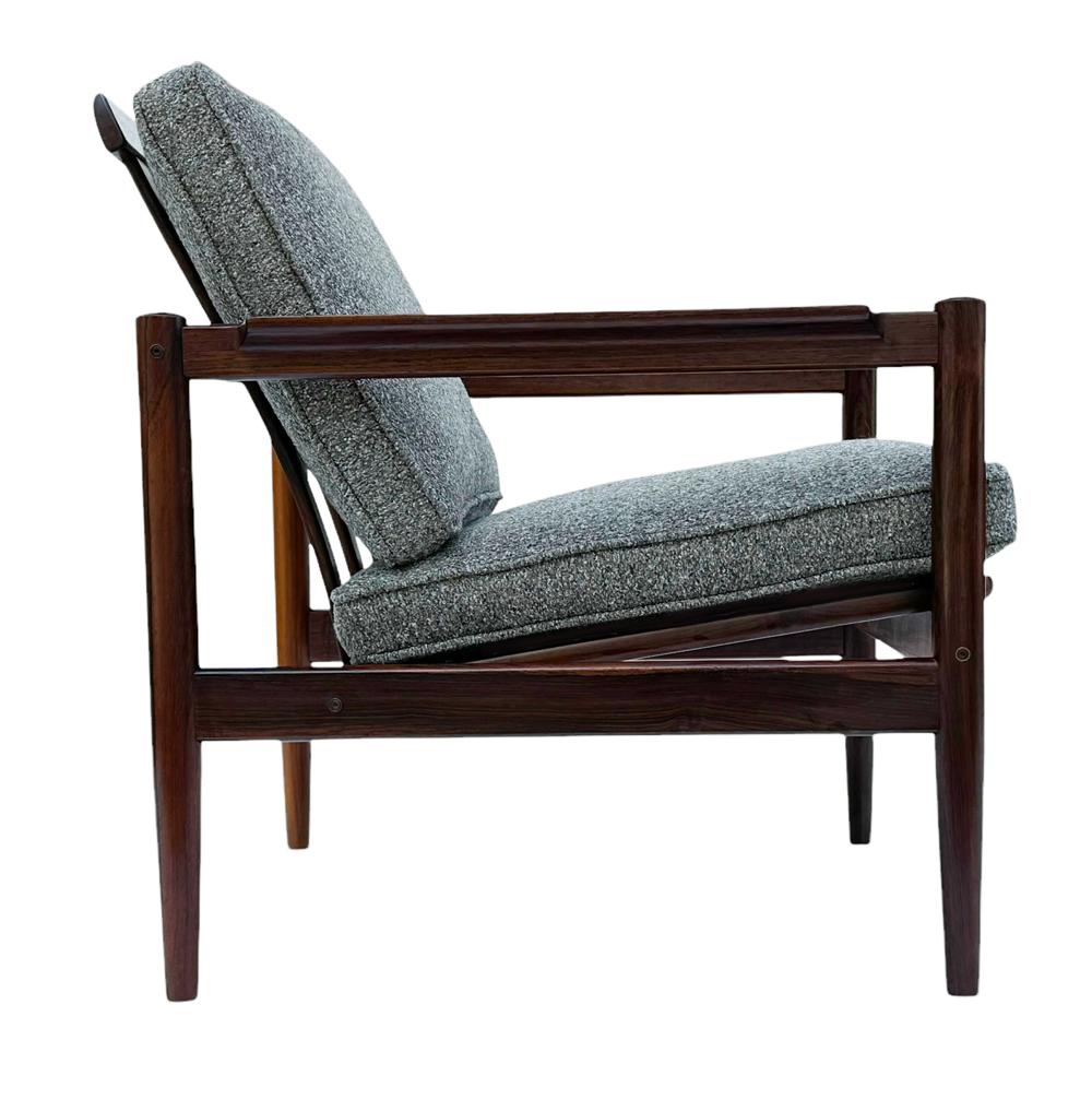 Pair of Mid Century Danish Modern Rosewood Lounge Chairs by Borge Jensen in Gray For Sale 6