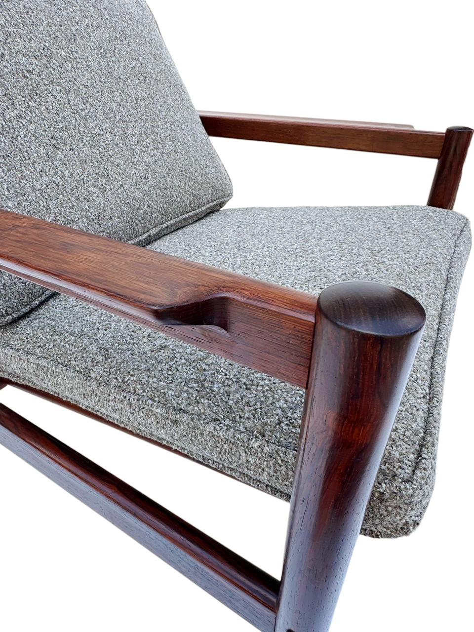 Pair of Mid Century Danish Modern Rosewood Lounge Chairs by Borge Jensen in Gray For Sale 9