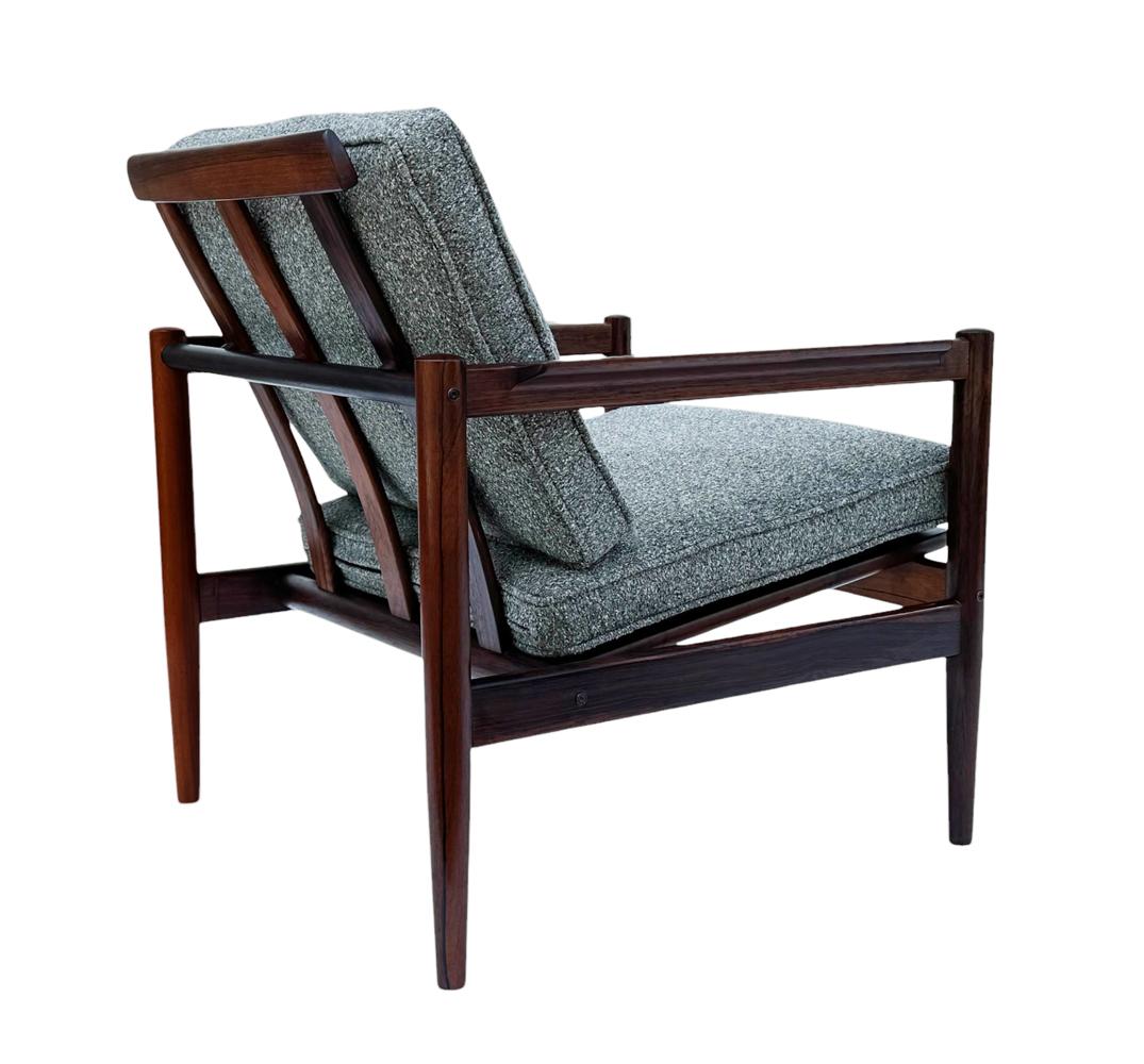 Pair of Mid Century Danish Modern Rosewood Lounge Chairs by Borge Jensen in Gray For Sale 11