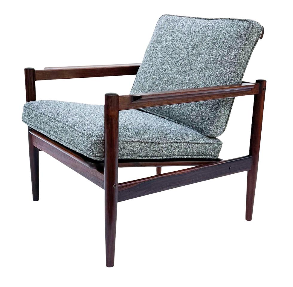 Scandinavian Modern Pair of Mid Century Danish Modern Rosewood Lounge Chairs by Borge Jensen in Gray For Sale