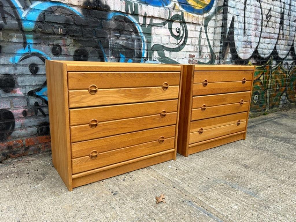 Mid-Century Modern Pair of Mid-Century Danish Modern solid Oak 3 Drawer dressers Denmark For Sale