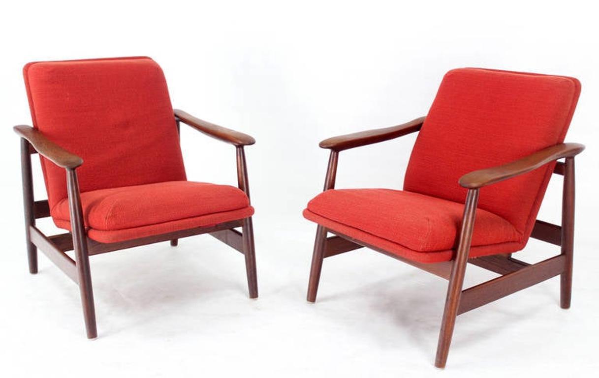 Pair of Mid Century Danish Modern Solid Oiled Walnut Lounge Club Chairs MINT! For Sale 1