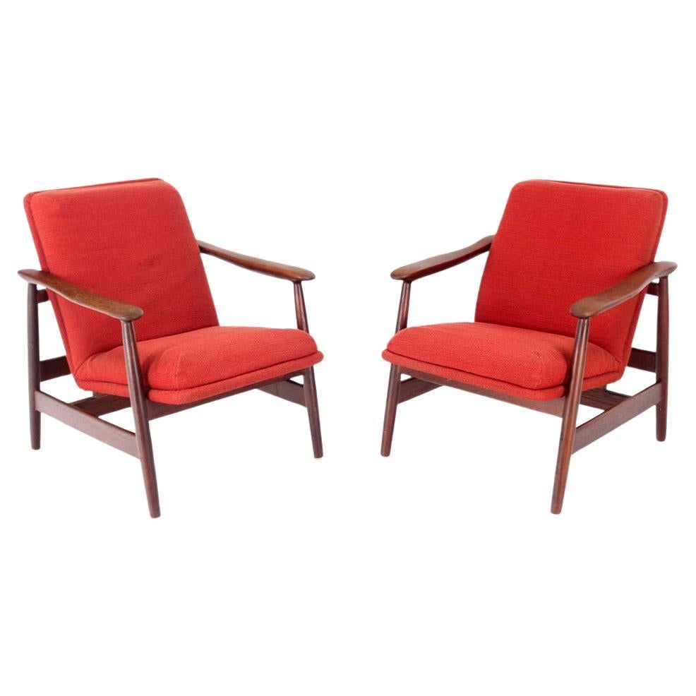 Pair of Mid Century Danish Modern Solid Oiled Walnut Lounge Club Chairs MINT! For Sale
