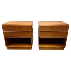 Pair of Mid Century Danish Modern Teak double Drawer Nightstands Denmark