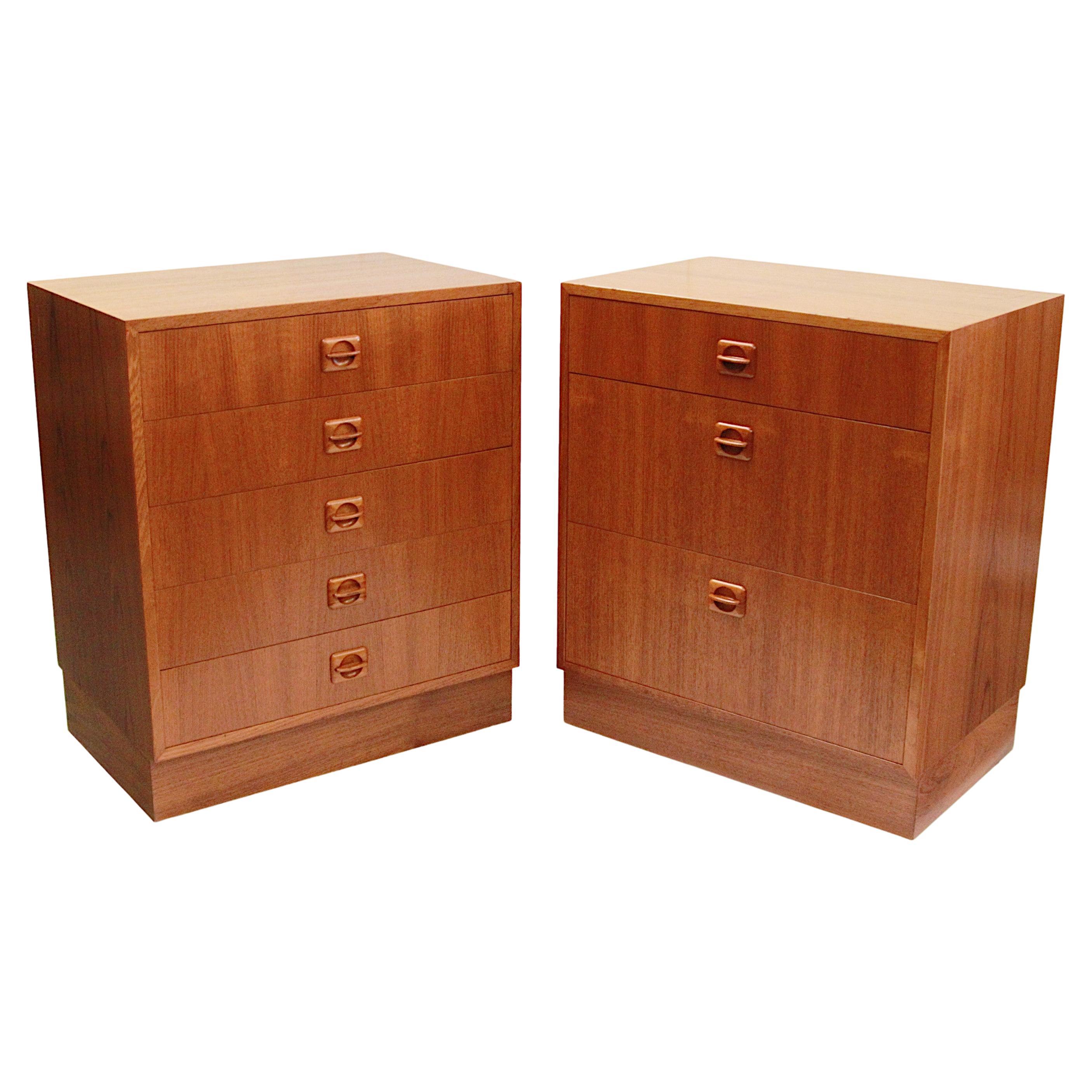 Pair of Midcentury Danish Modern Teak Dressers / Nightstands For Sale